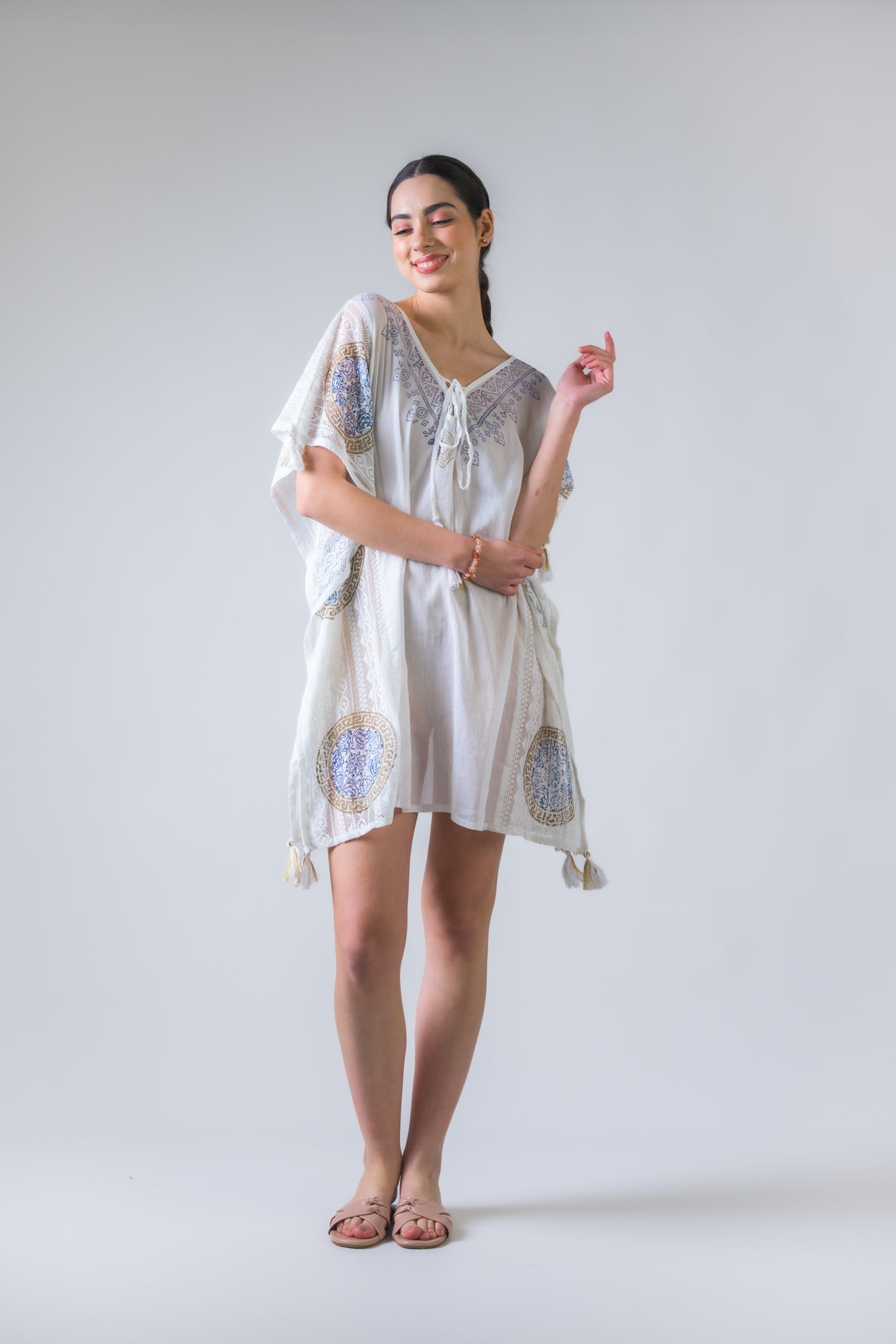 Rhea Open Side Pattern Print Short Kaftan