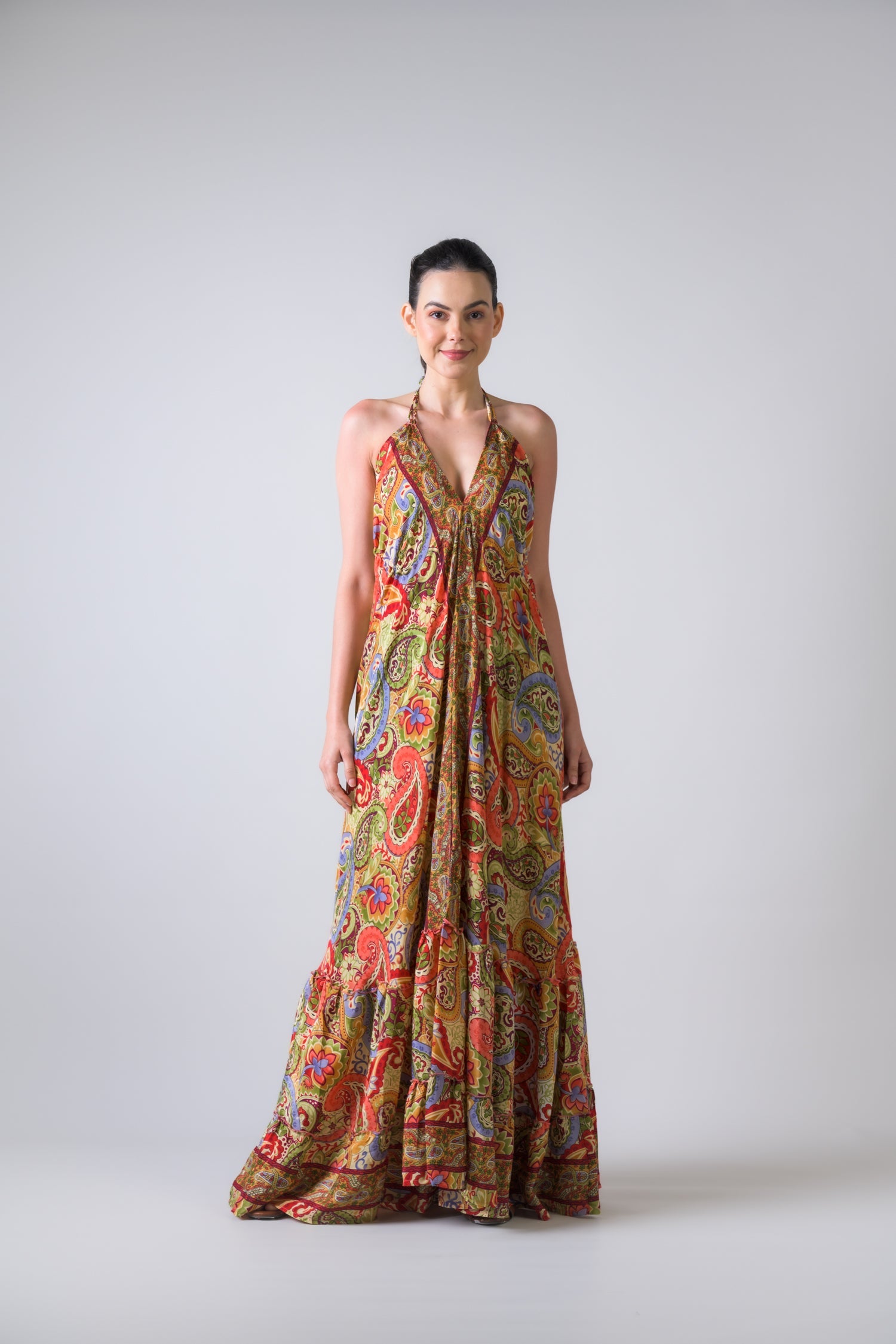 Rhea Patterned Halter Dress