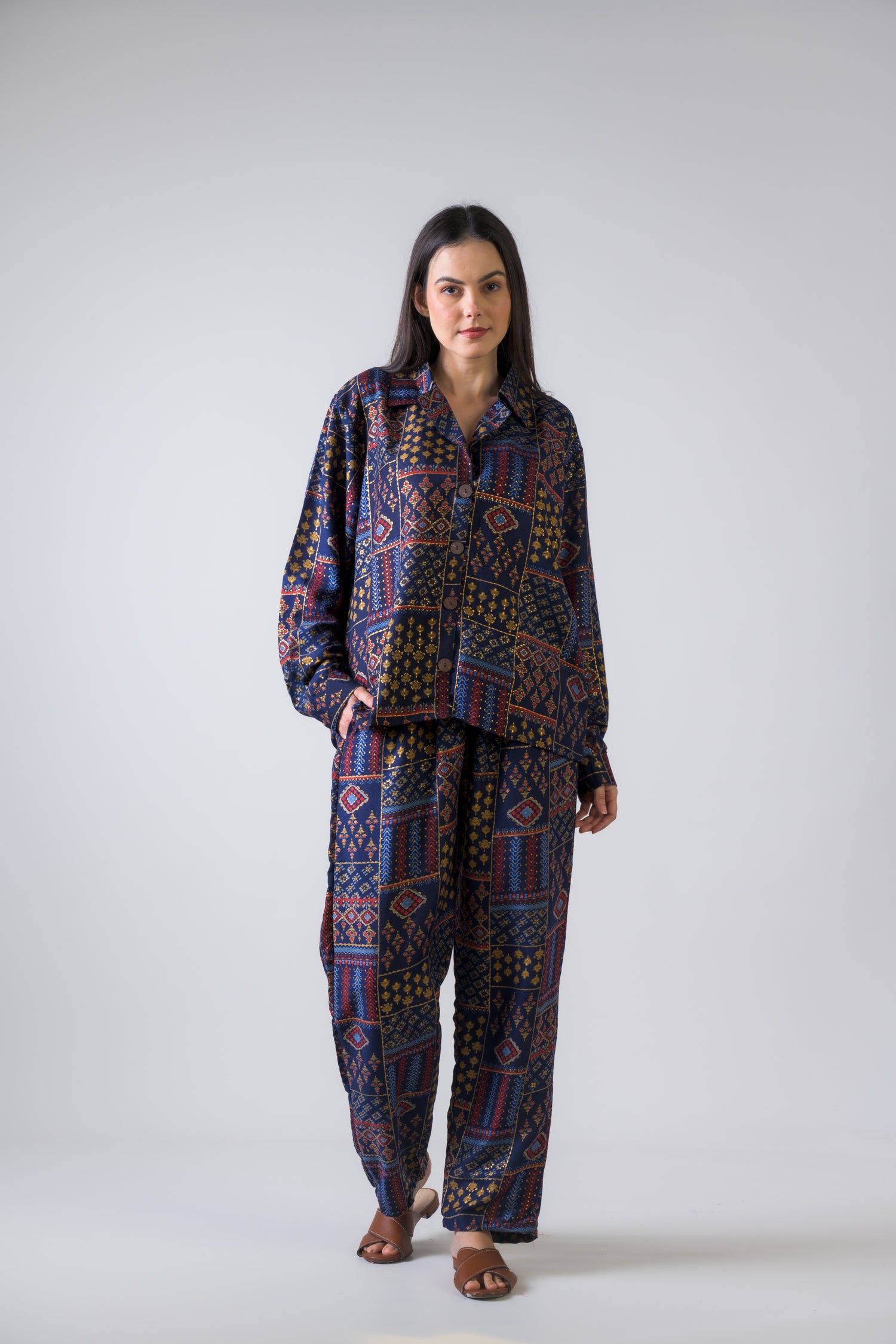 Rhea Patch Print Shirt And Trouser Set