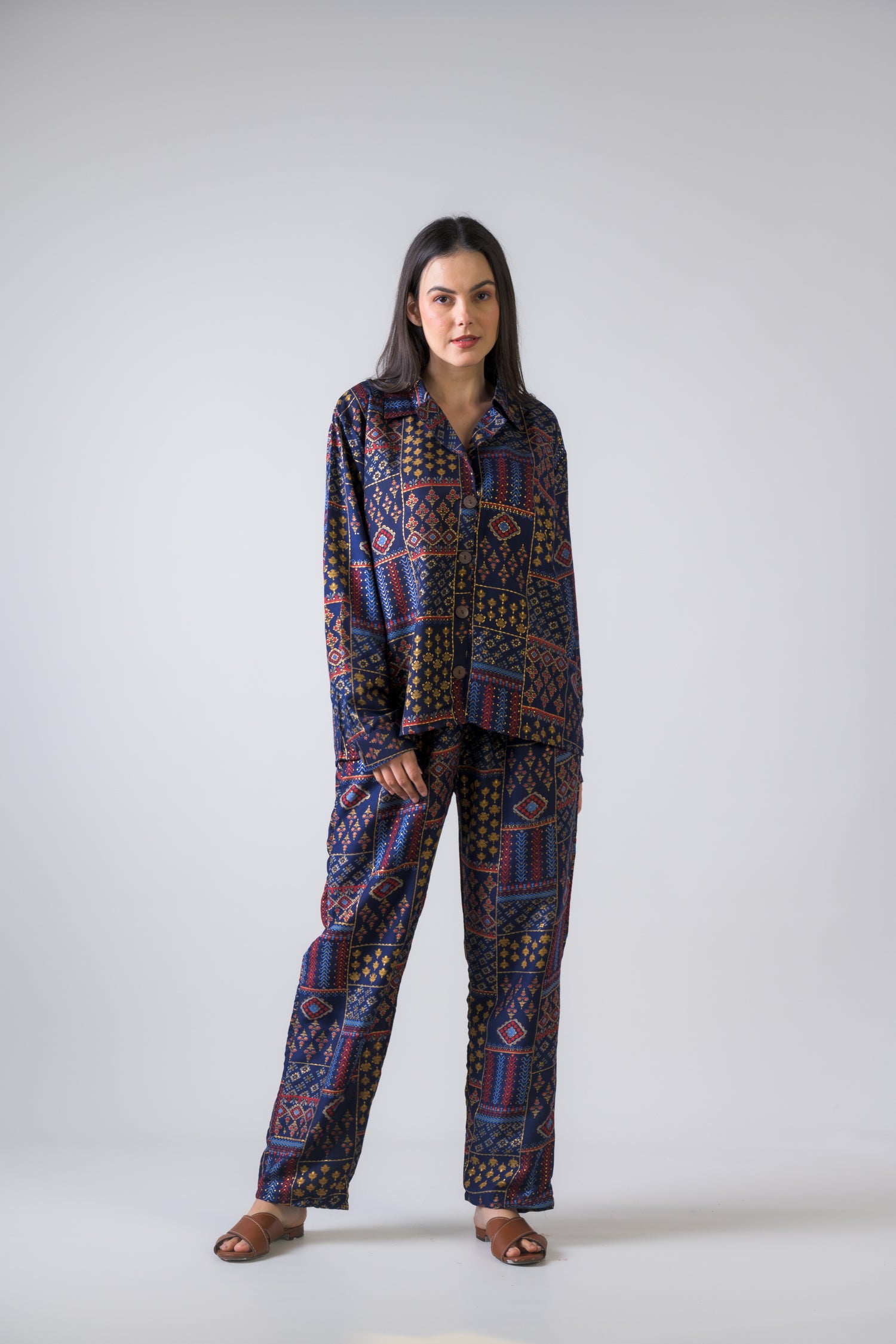 Rhea Patch Print Shirt And Trouser Set