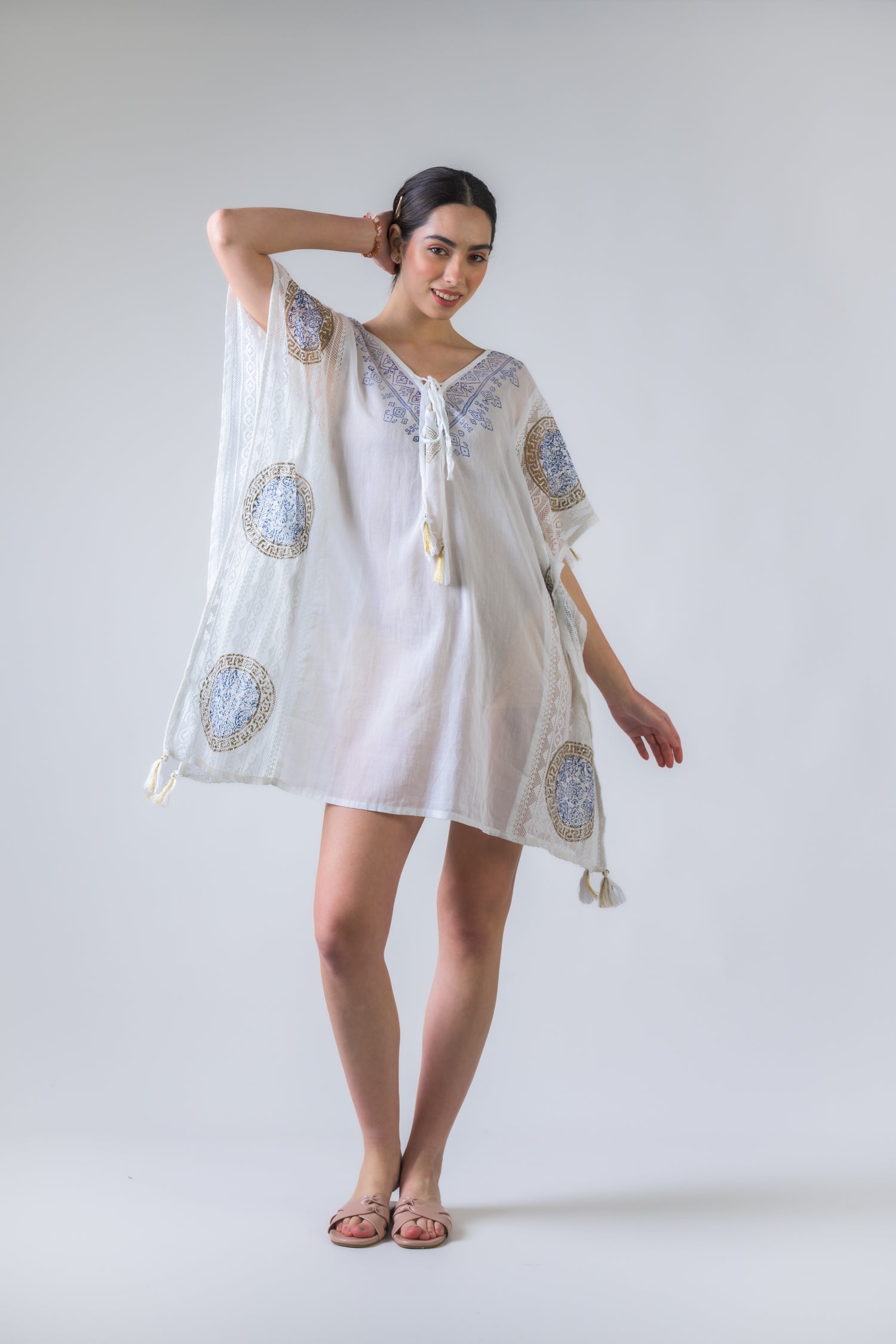 Rhea Open Side Pattern Print Short Kaftan