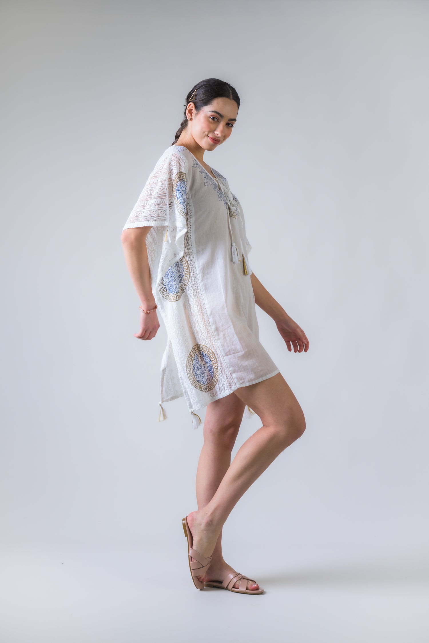 Rhea Open Side Pattern Print Short Kaftan