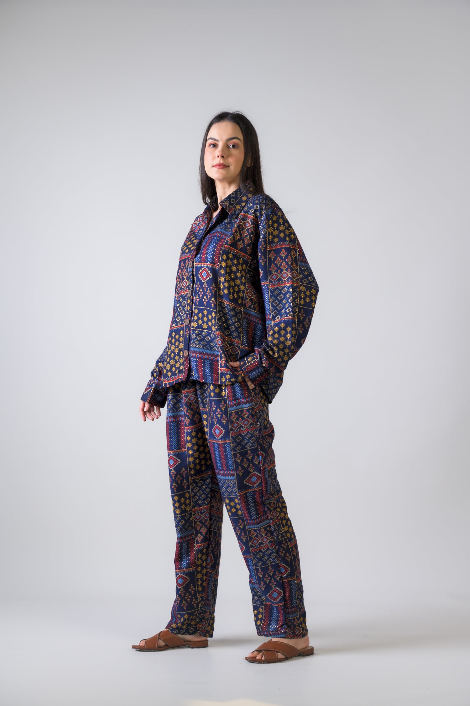 Rhea Patch Print Shirt And Trouser Set