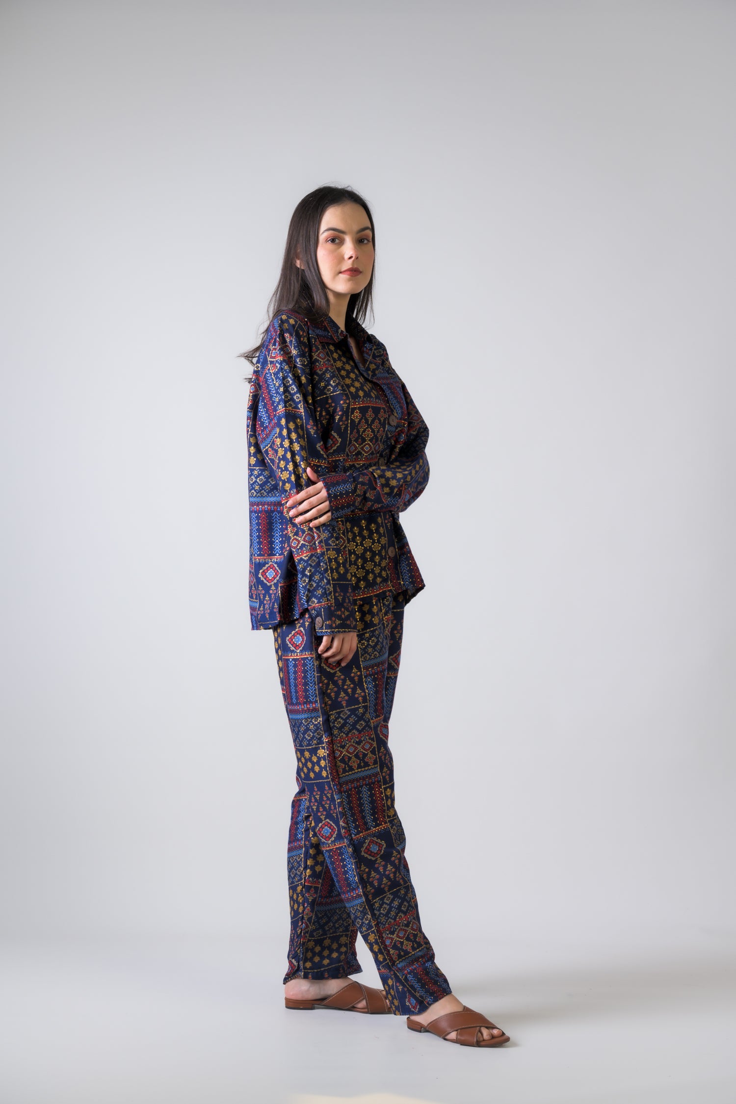 Rhea Patch Print Shirt And Trouser Set