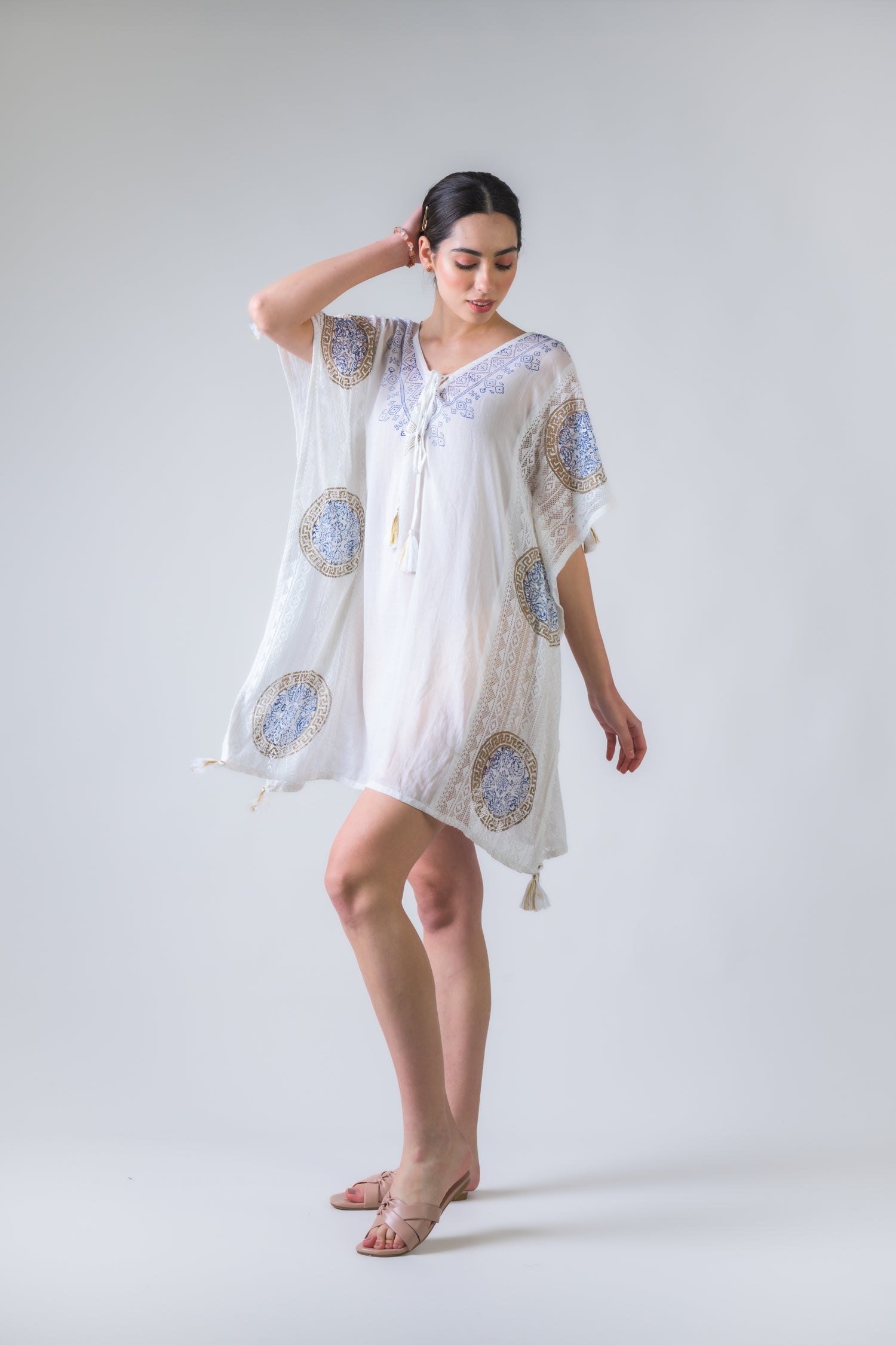 Rhea Open Side Pattern Print Short Kaftan