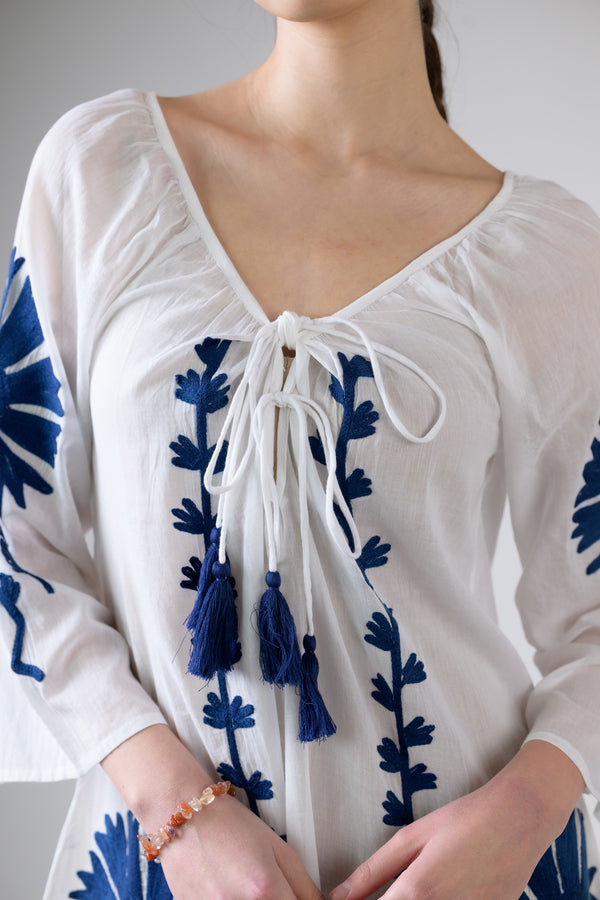 Flower Pattern Embroidered Long Dress