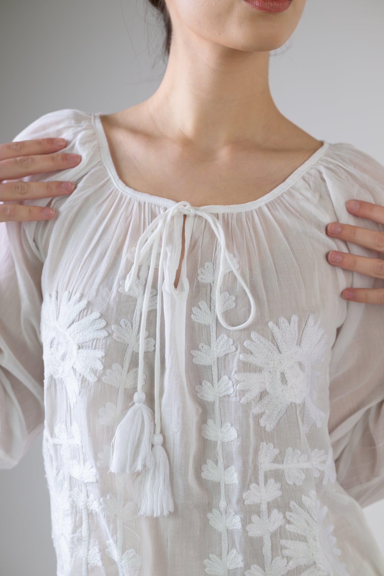 Embroidered Long Sleeve Cotton Top