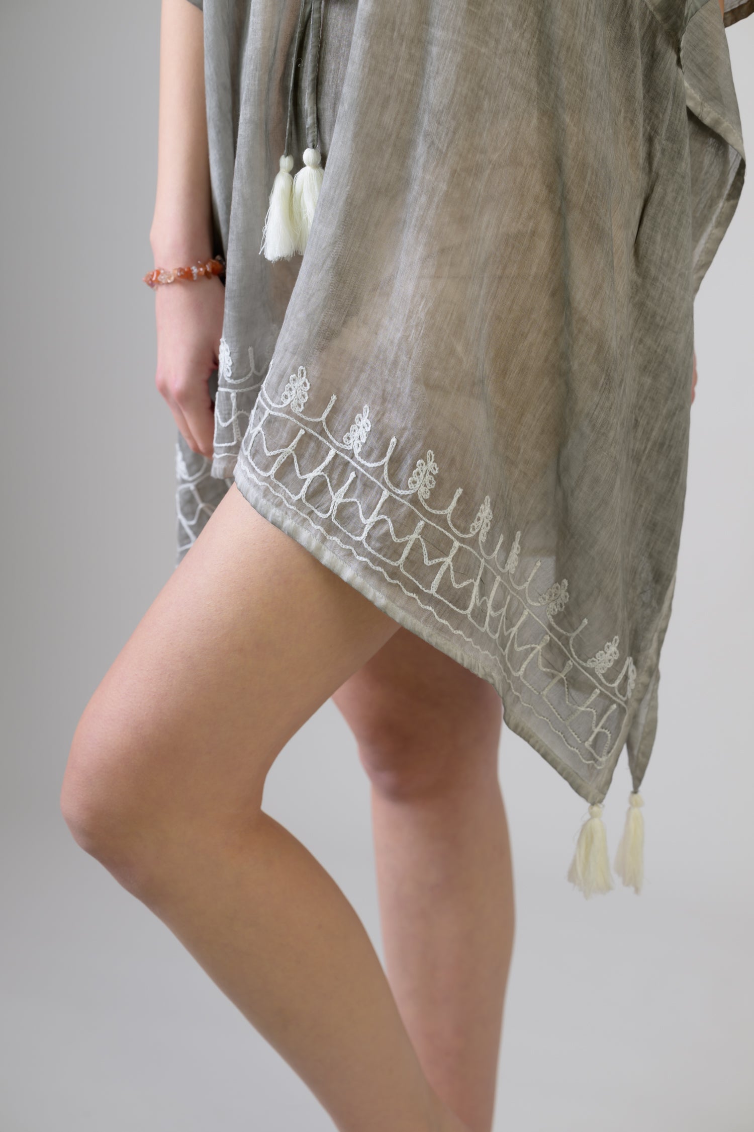 Tie Waisted Embroidered Short Kaftan