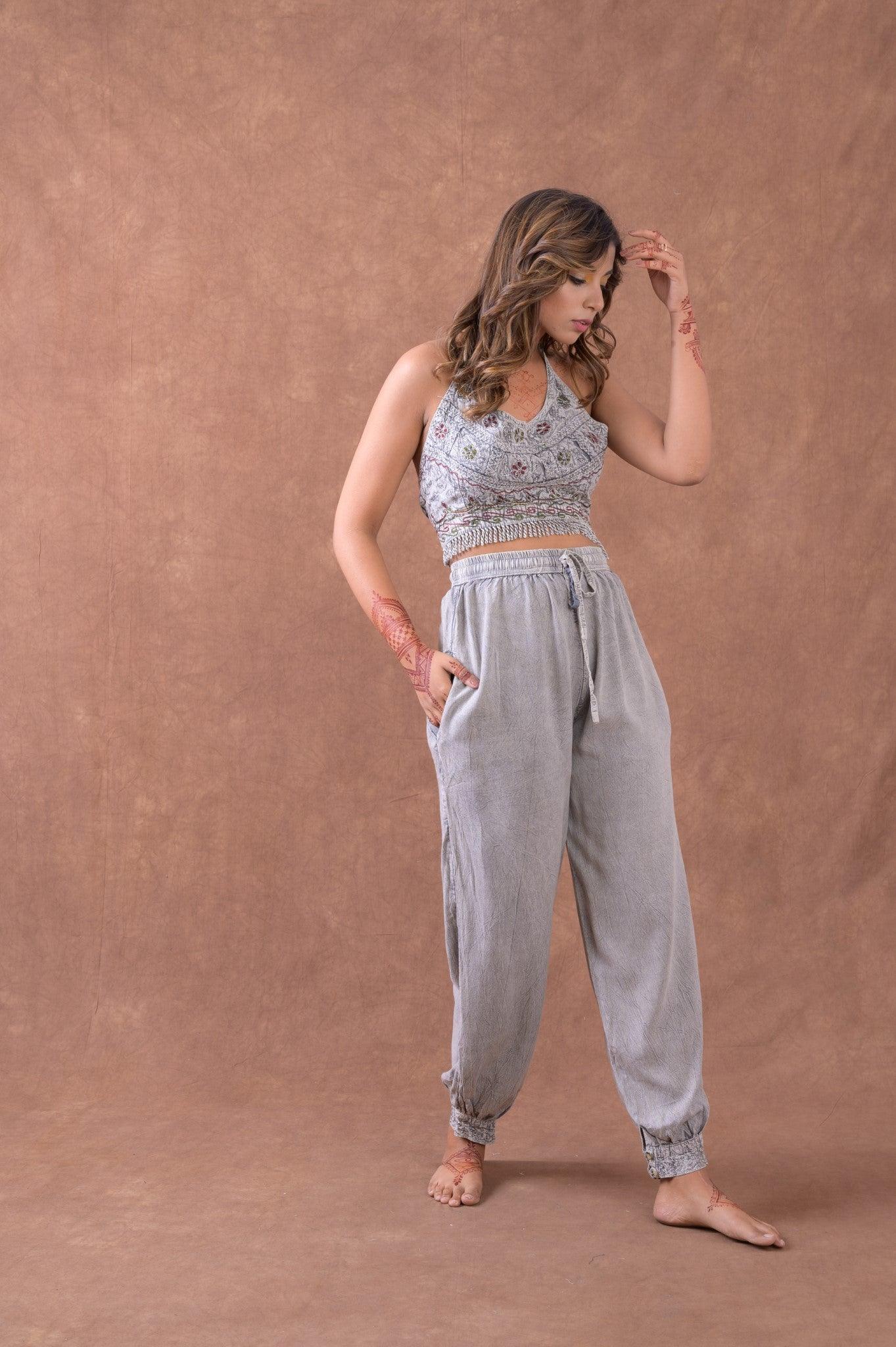 Tie Waist Harem Pants - Grey
