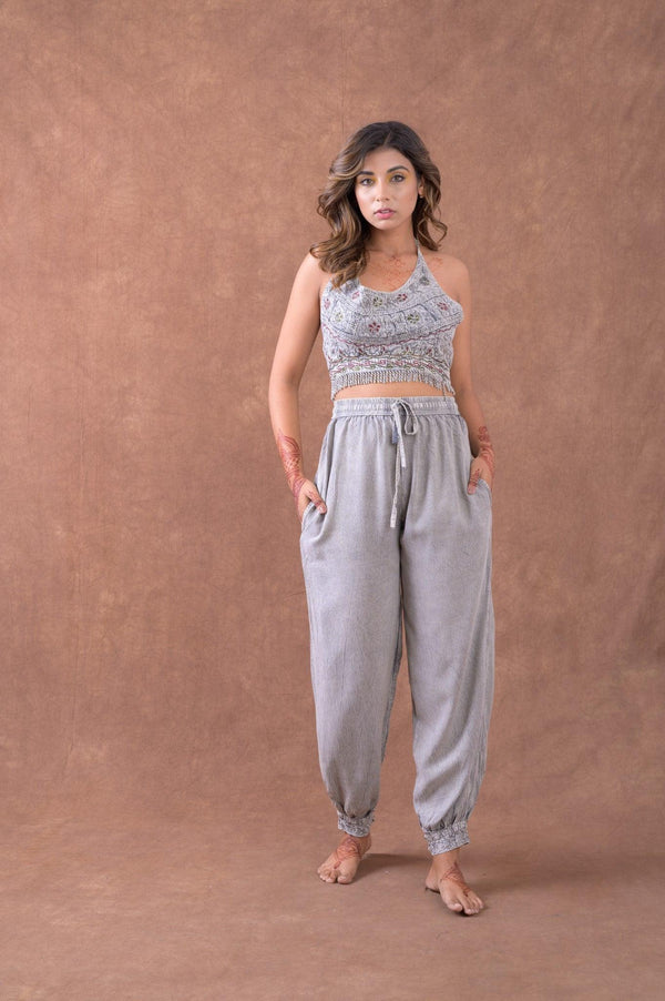 Tie Waist Harem Pants - Grey