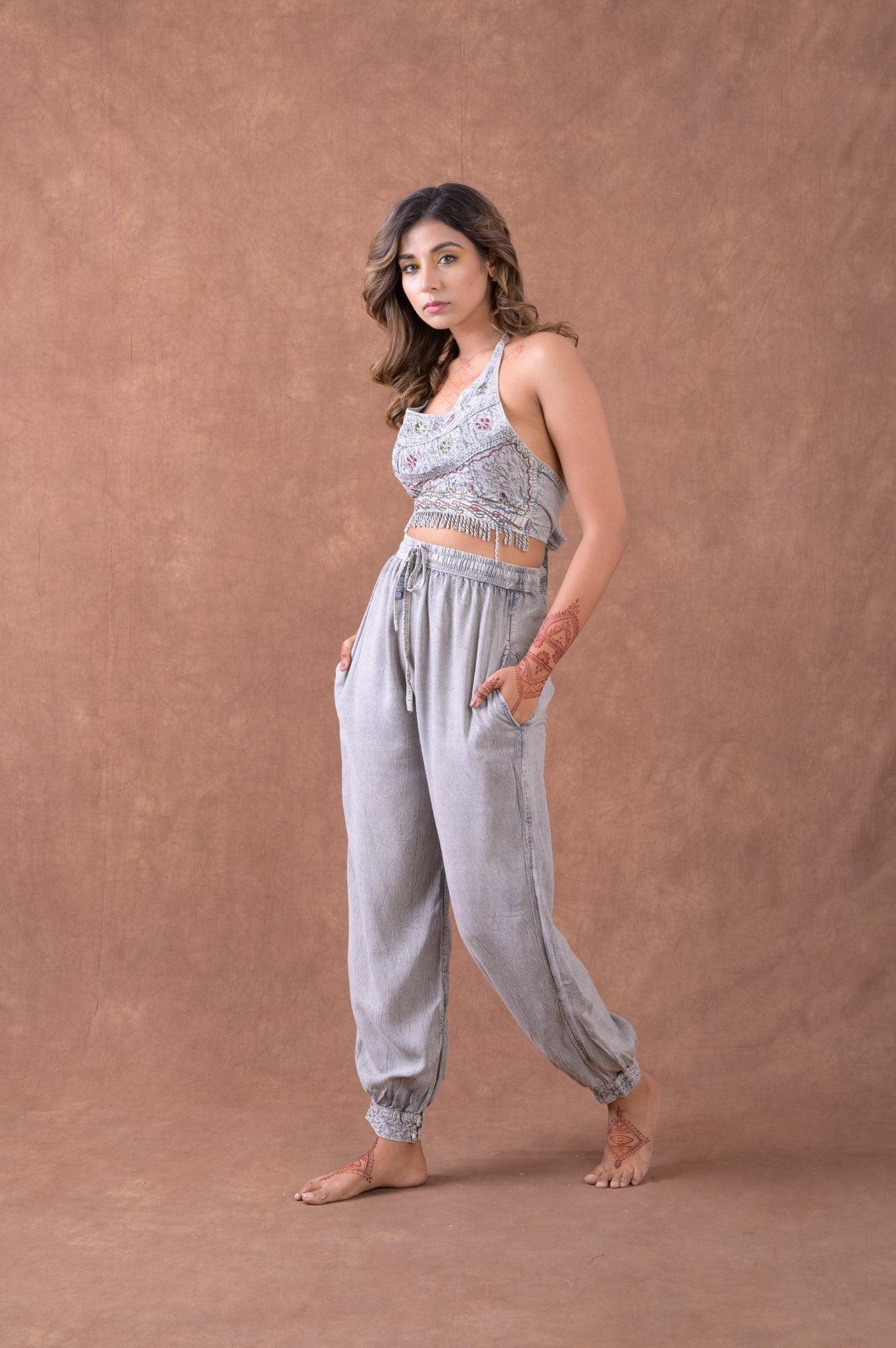 Tie Waist Harem Pants - Grey