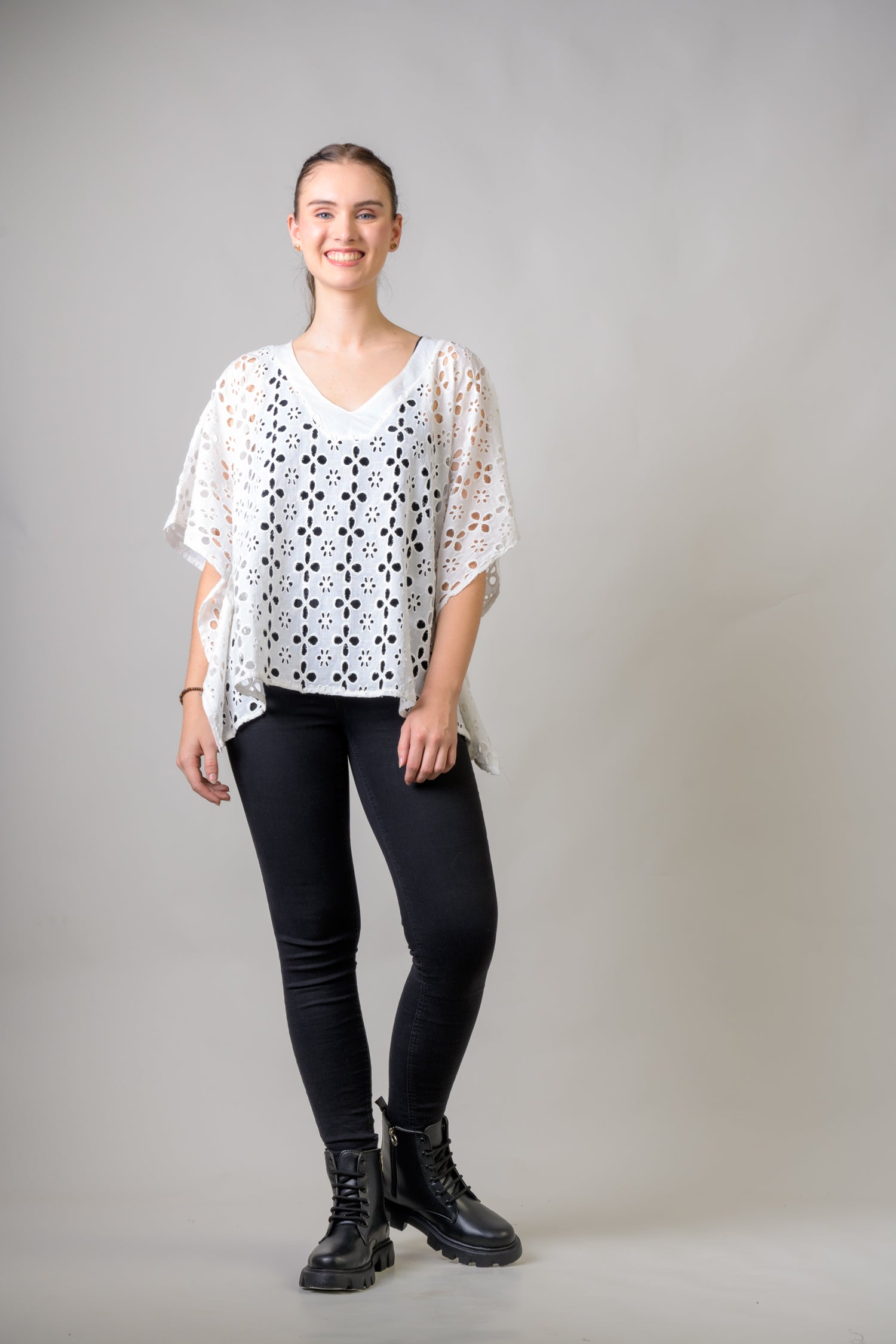Cotton Schiffli Crop Top - White