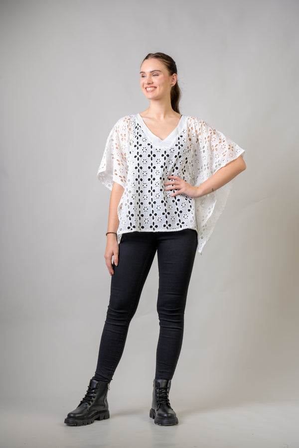 Cotton Schiffli Crop Top - White
