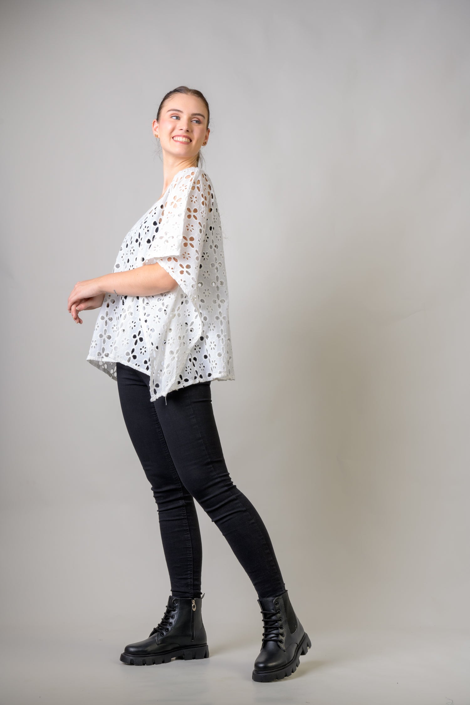 Cotton Schiffli Crop Top - White
