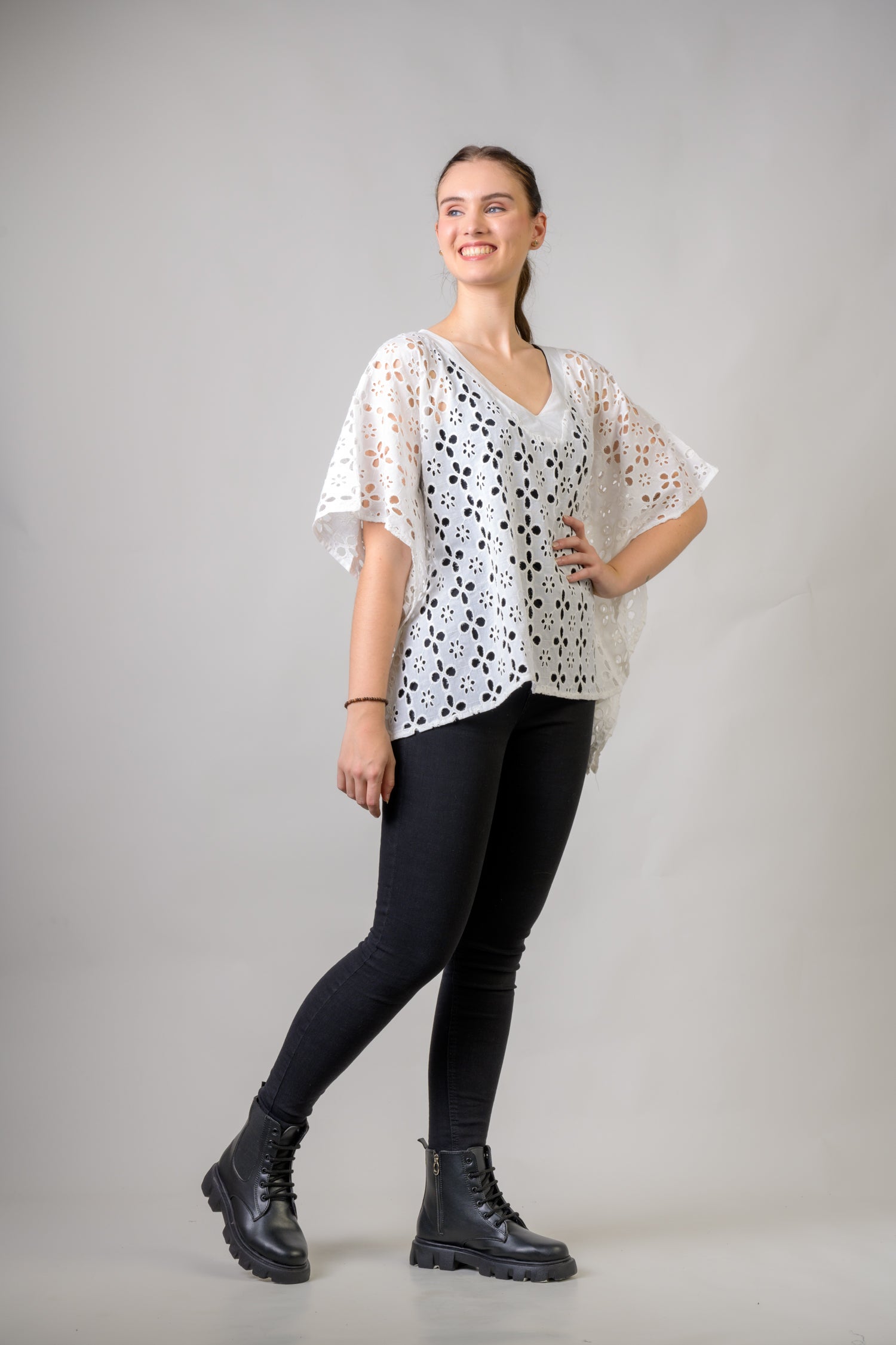 Cotton Schiffli Crop Top - White