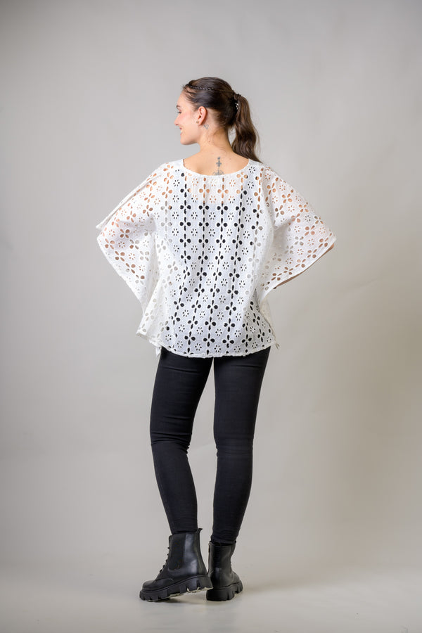 Cotton Schiffli Crop Top - White