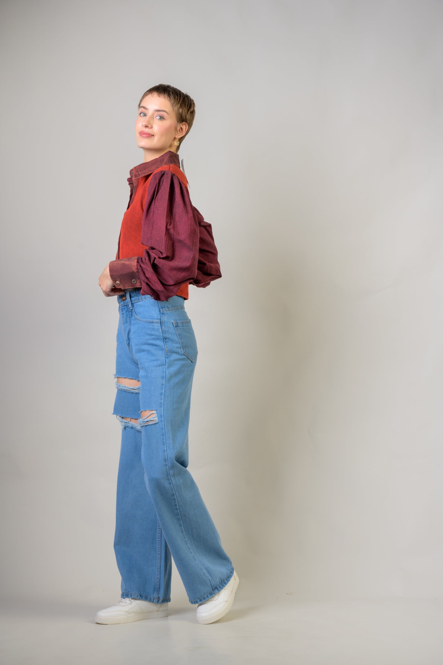 Puff Style Crop Top - Red