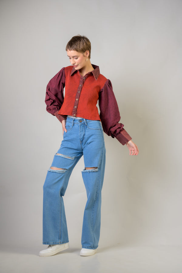 Puff Style Crop Top - Red