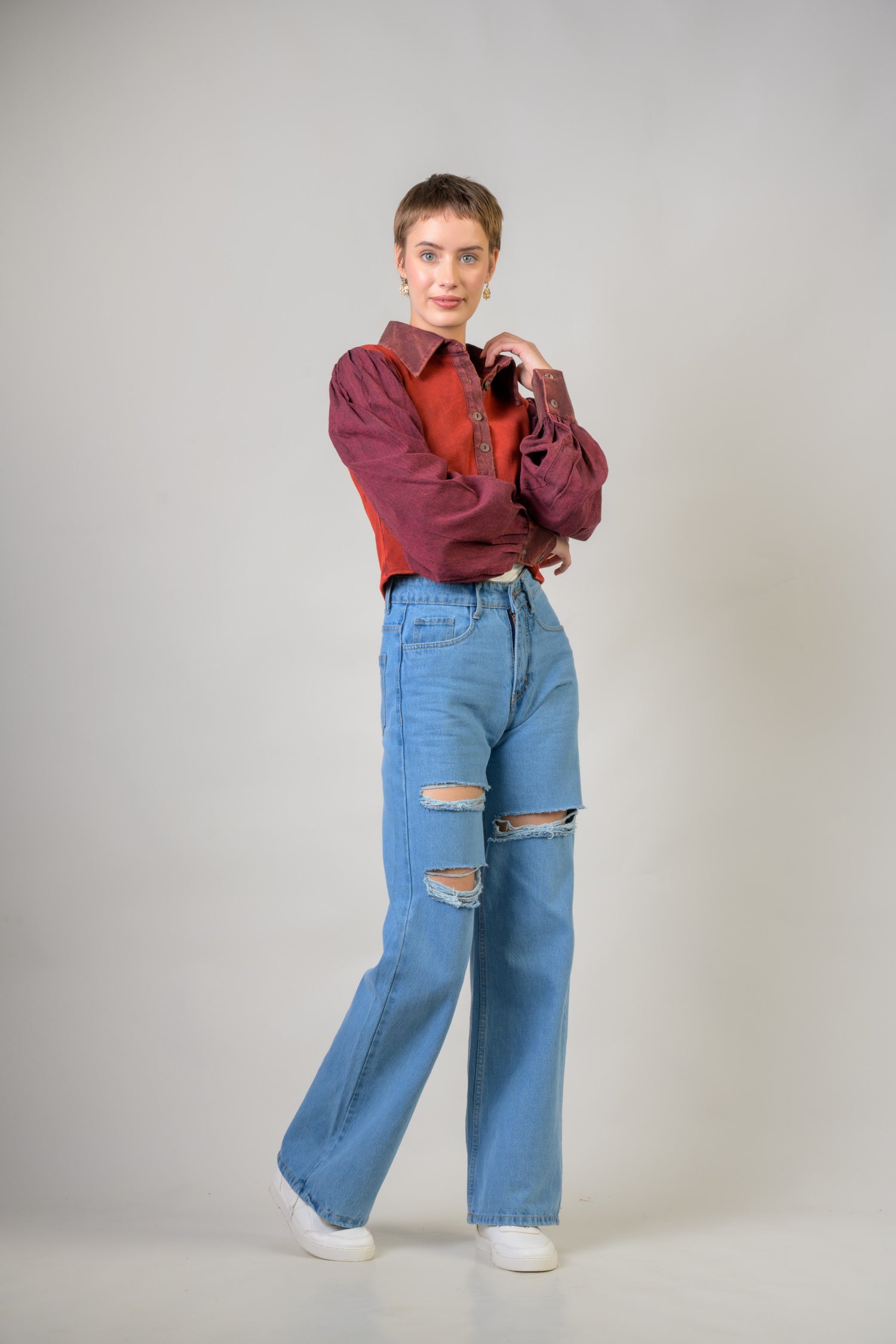 Puff Style Crop Top - Red