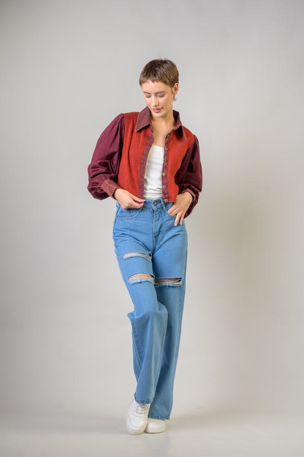 Puff Style Crop Top - Red