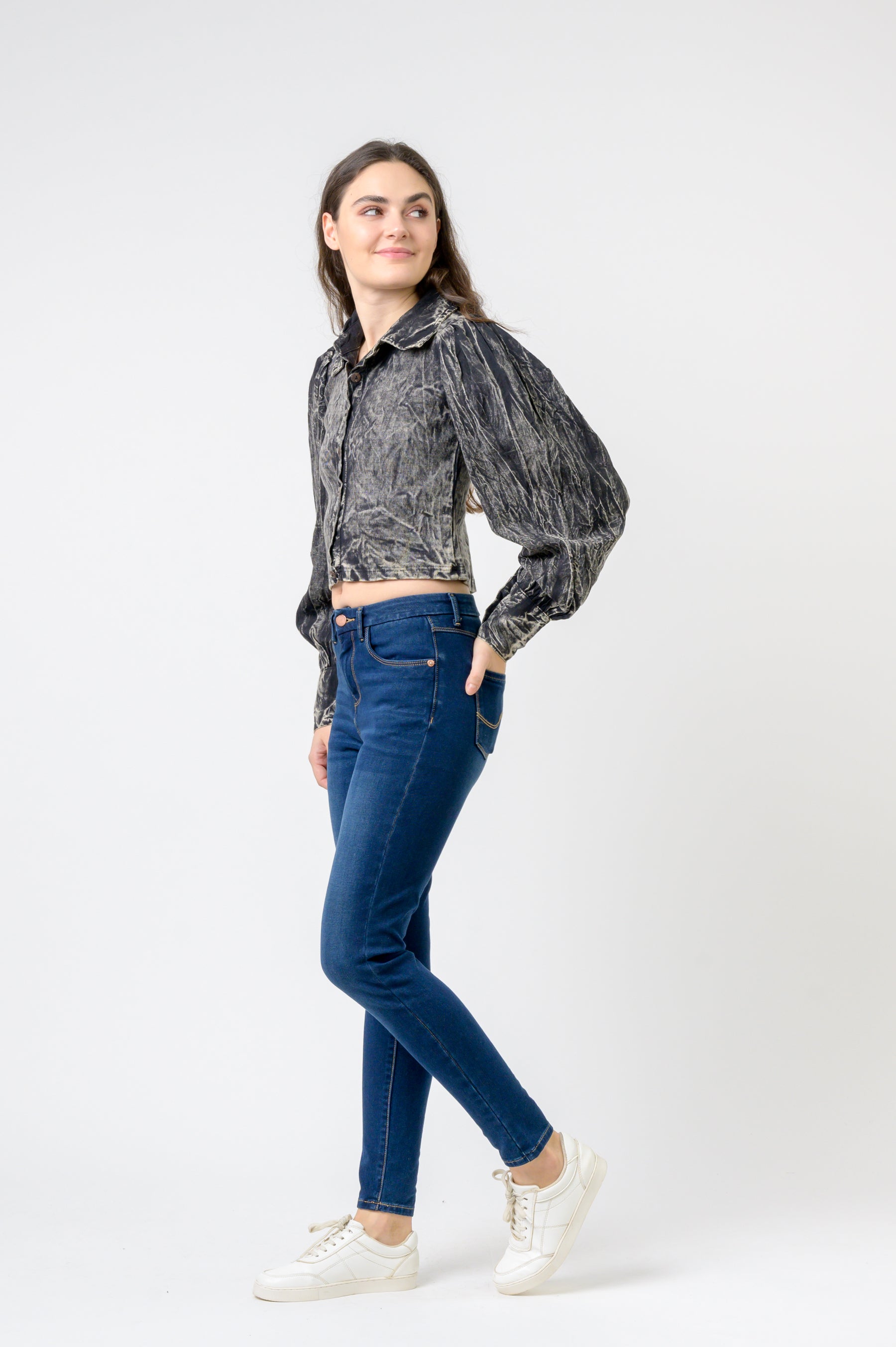 Puff Style Crop Top - Grey