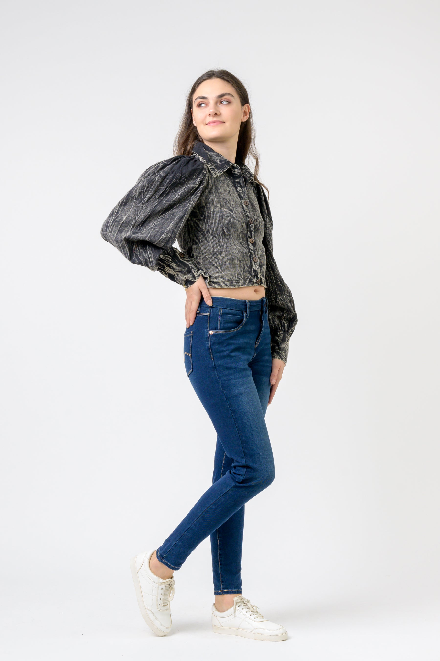 Puff Style Crop Top - Grey