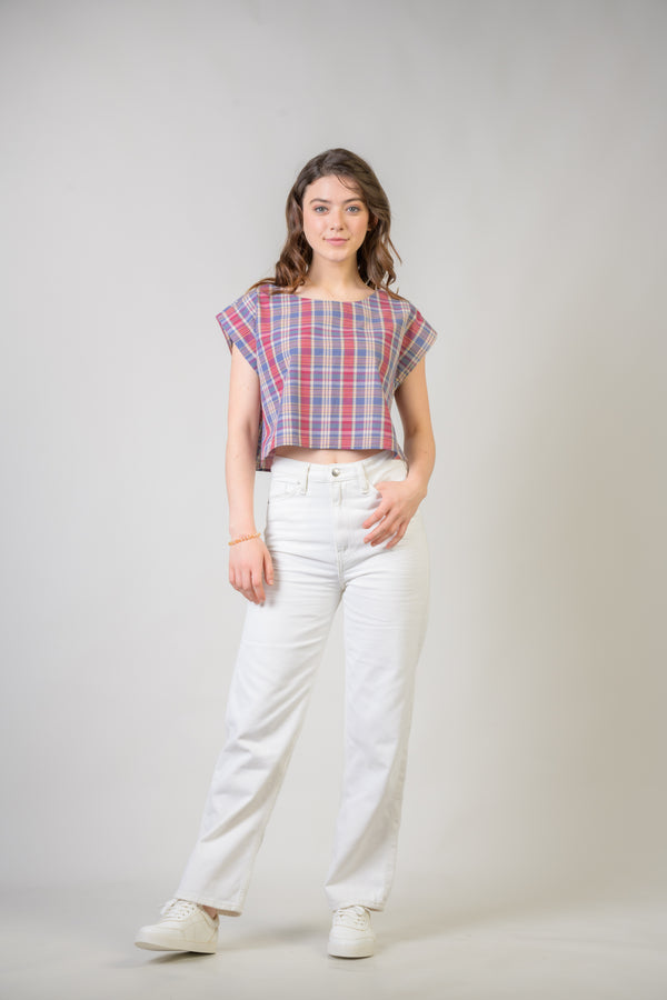 Pink Blue Checked Vigo Top