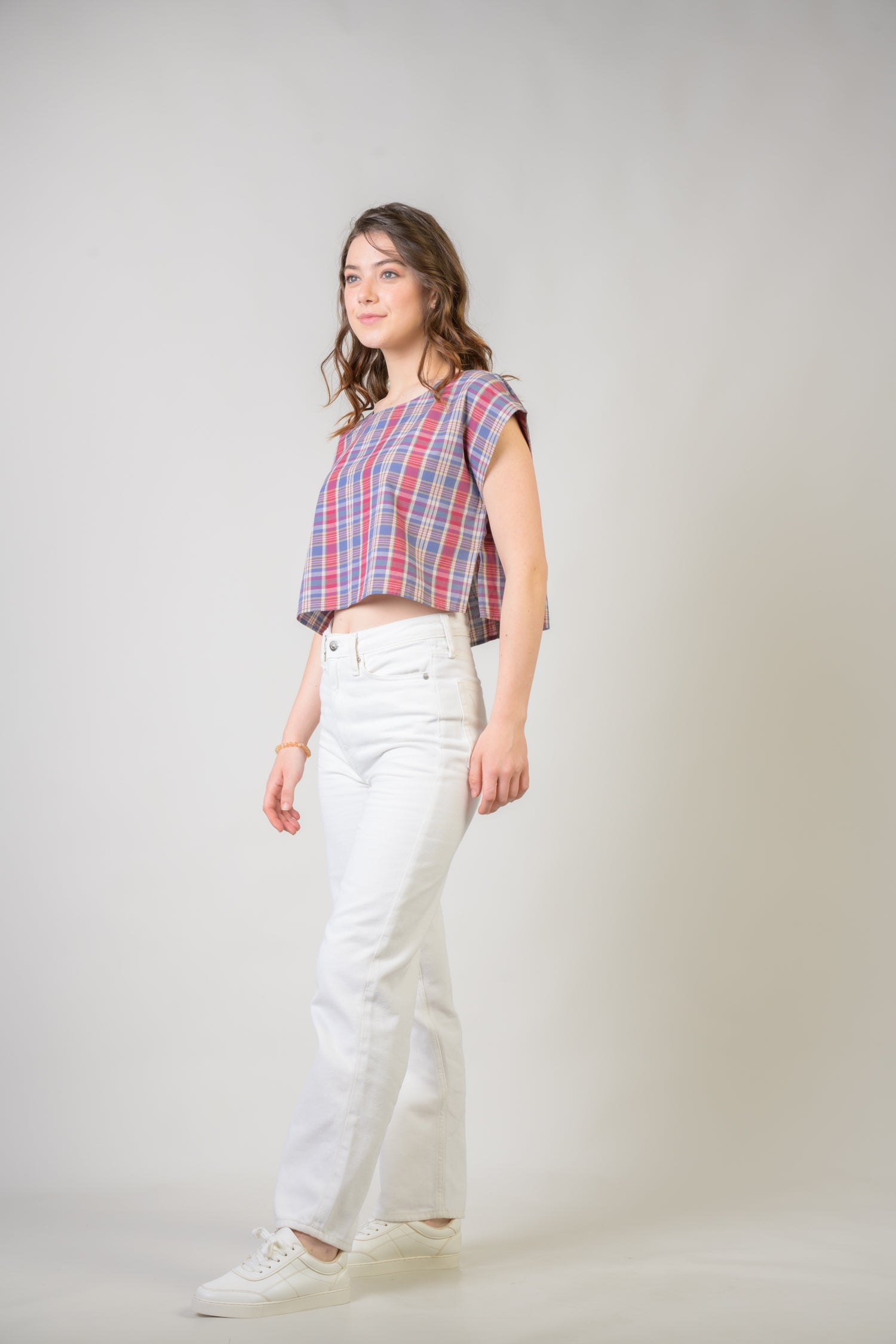 Pink Blue Checked Vigo Top