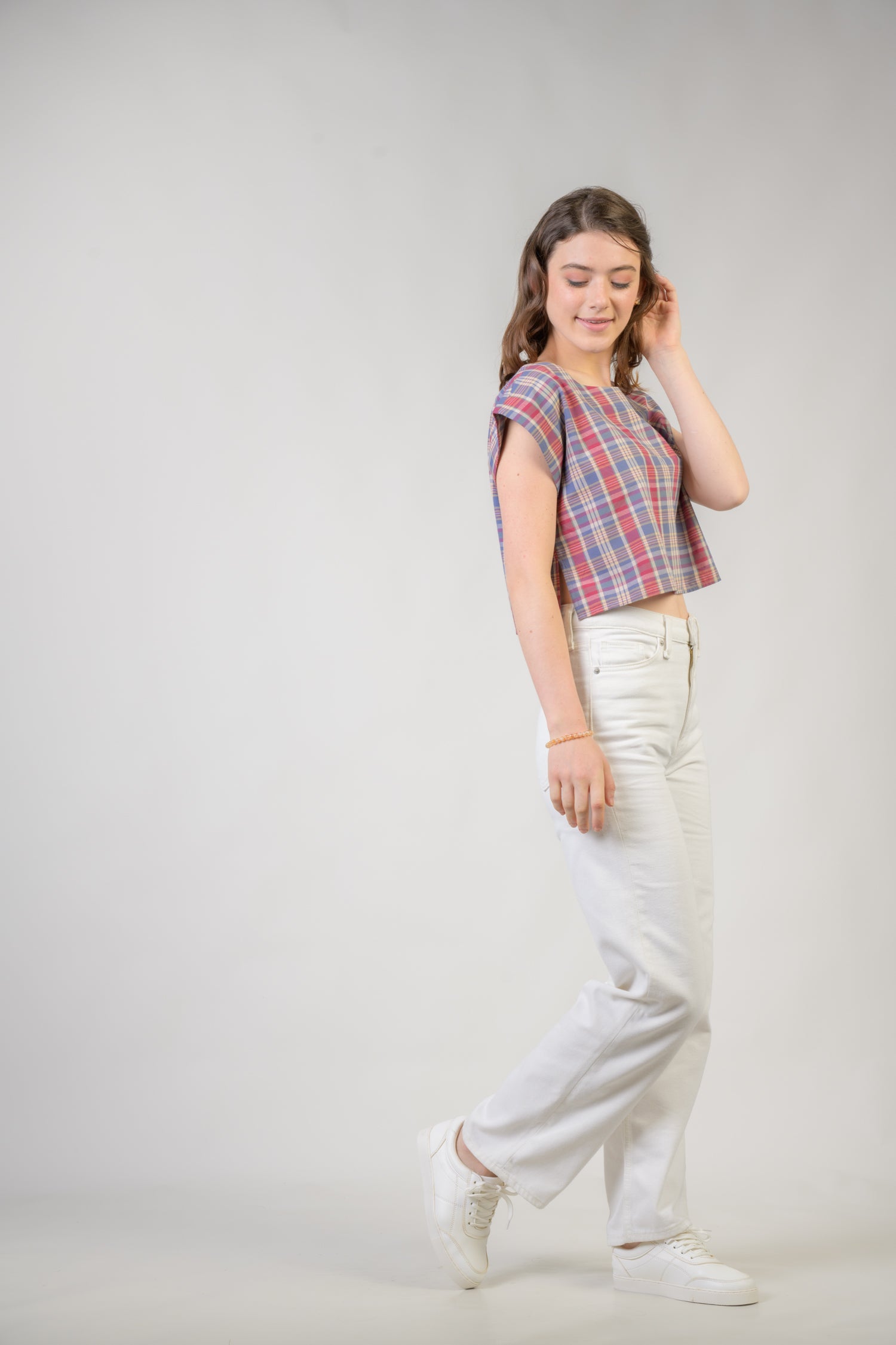 Pink Blue Checked Vigo Top