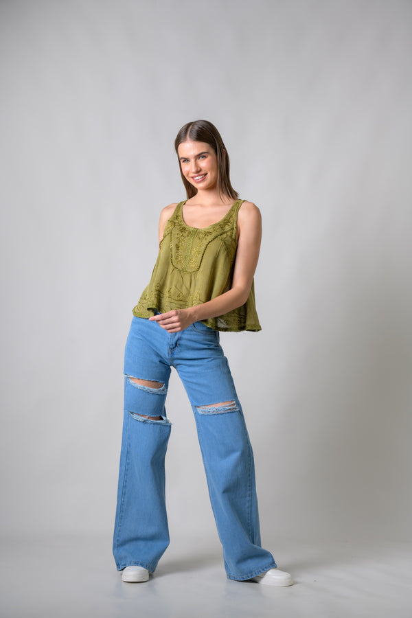 Petticoat Crop Top - Olive
