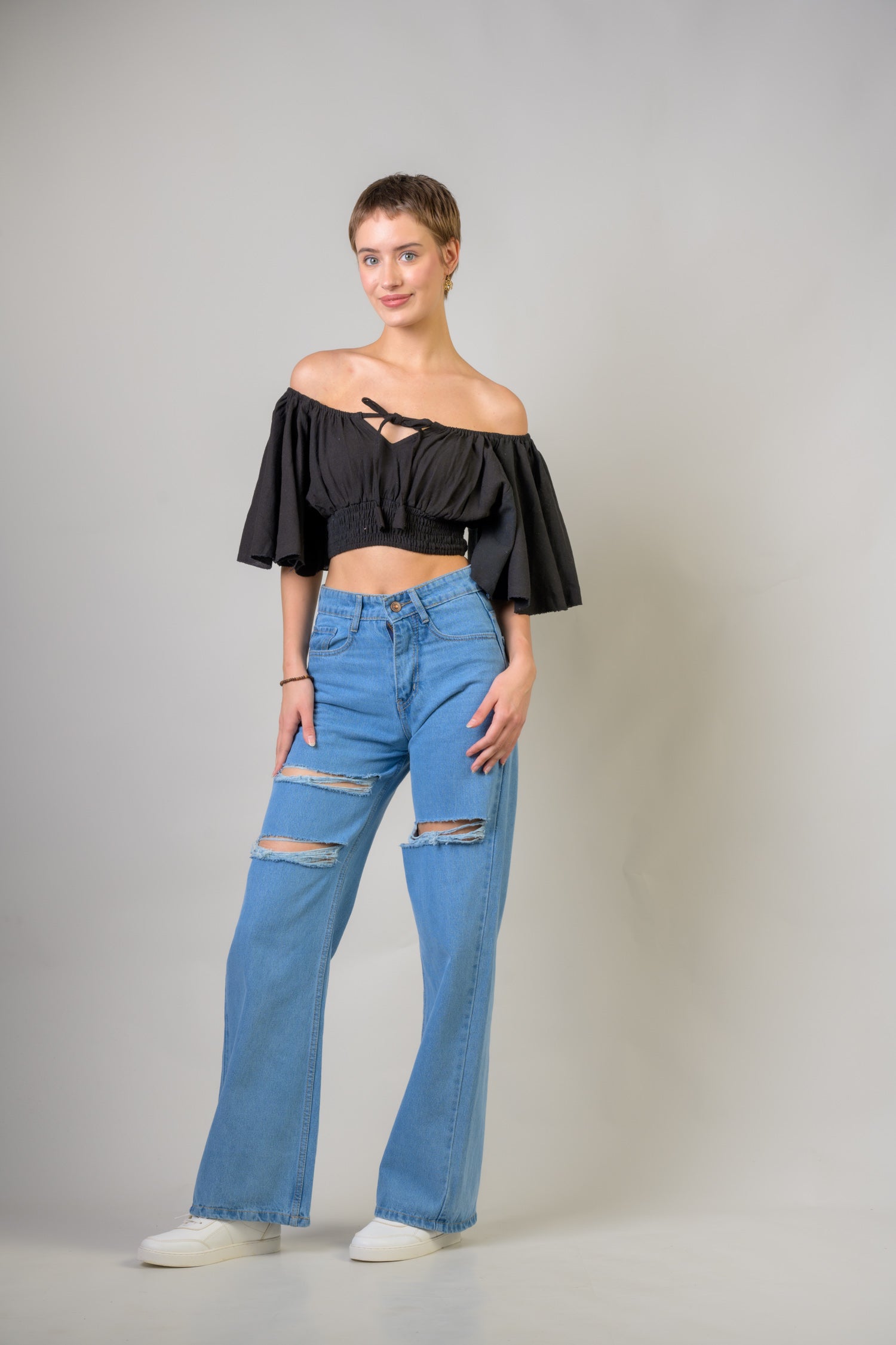 Rhea Tied Smocked Crop Top