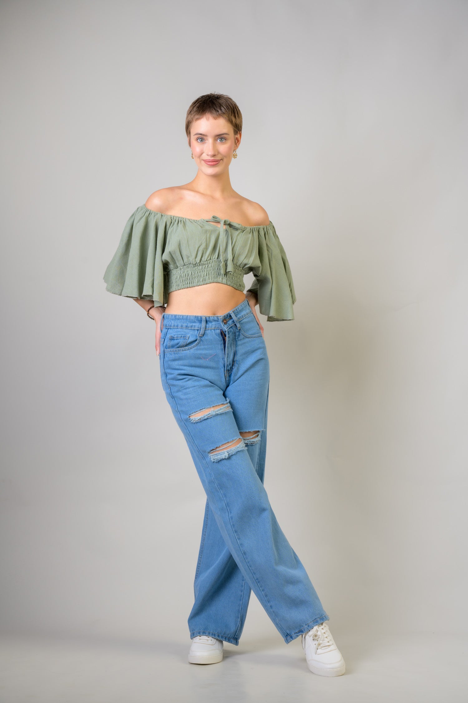 Rhea Tied Smocked Crop Top