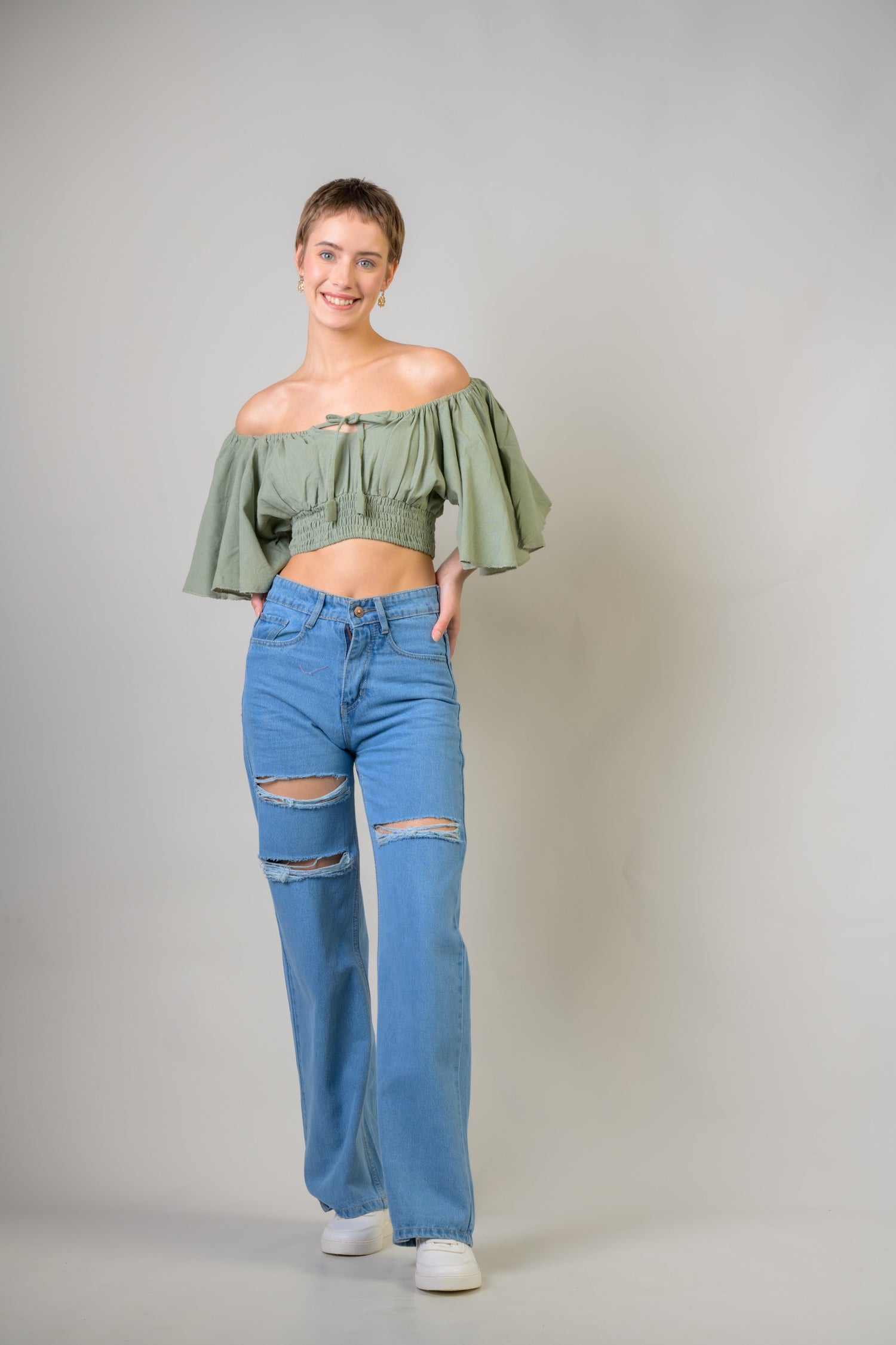 Rhea Tied Smocked Crop Top