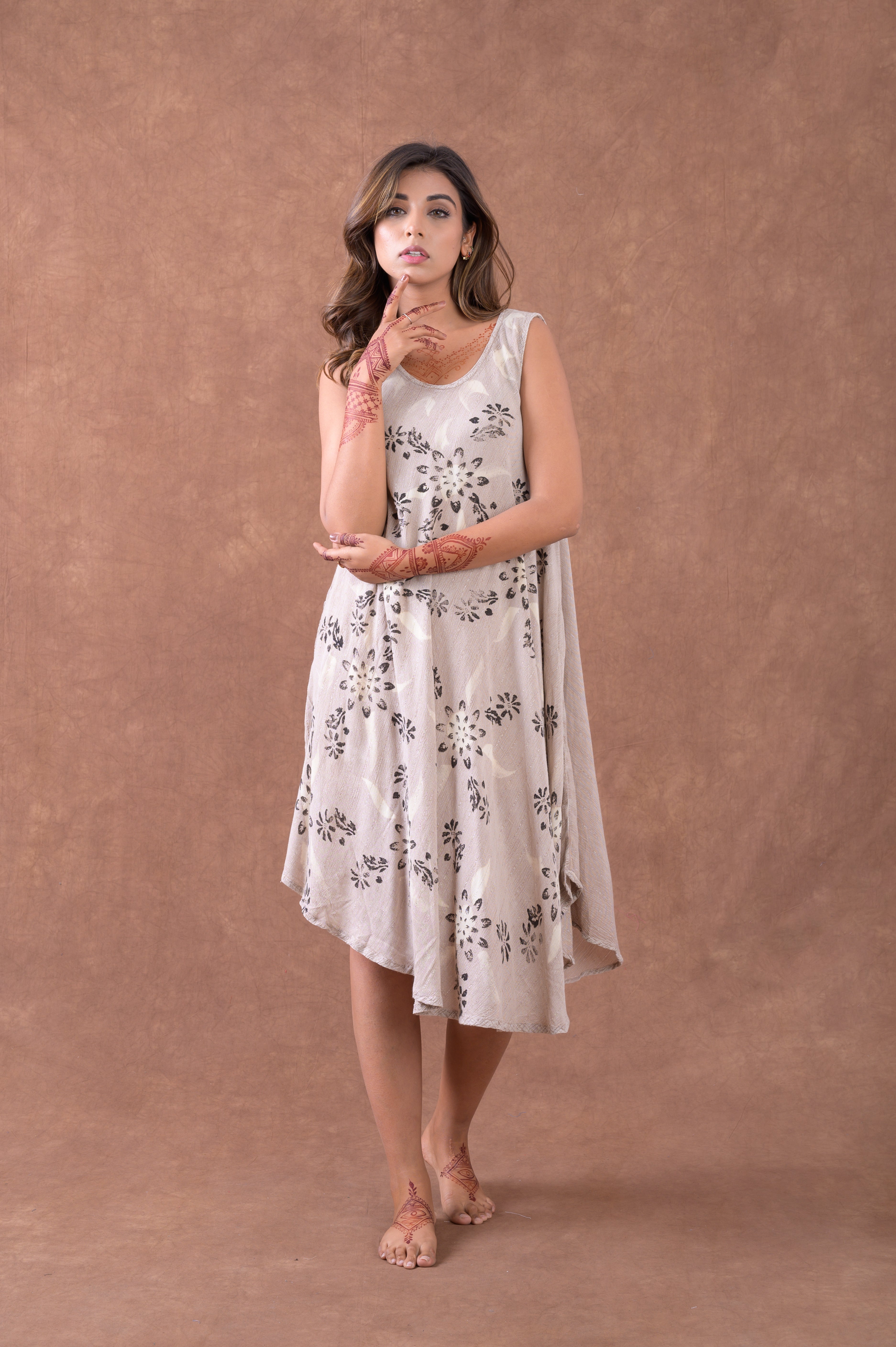 Flowers on Heather Sleeveless Print Dress