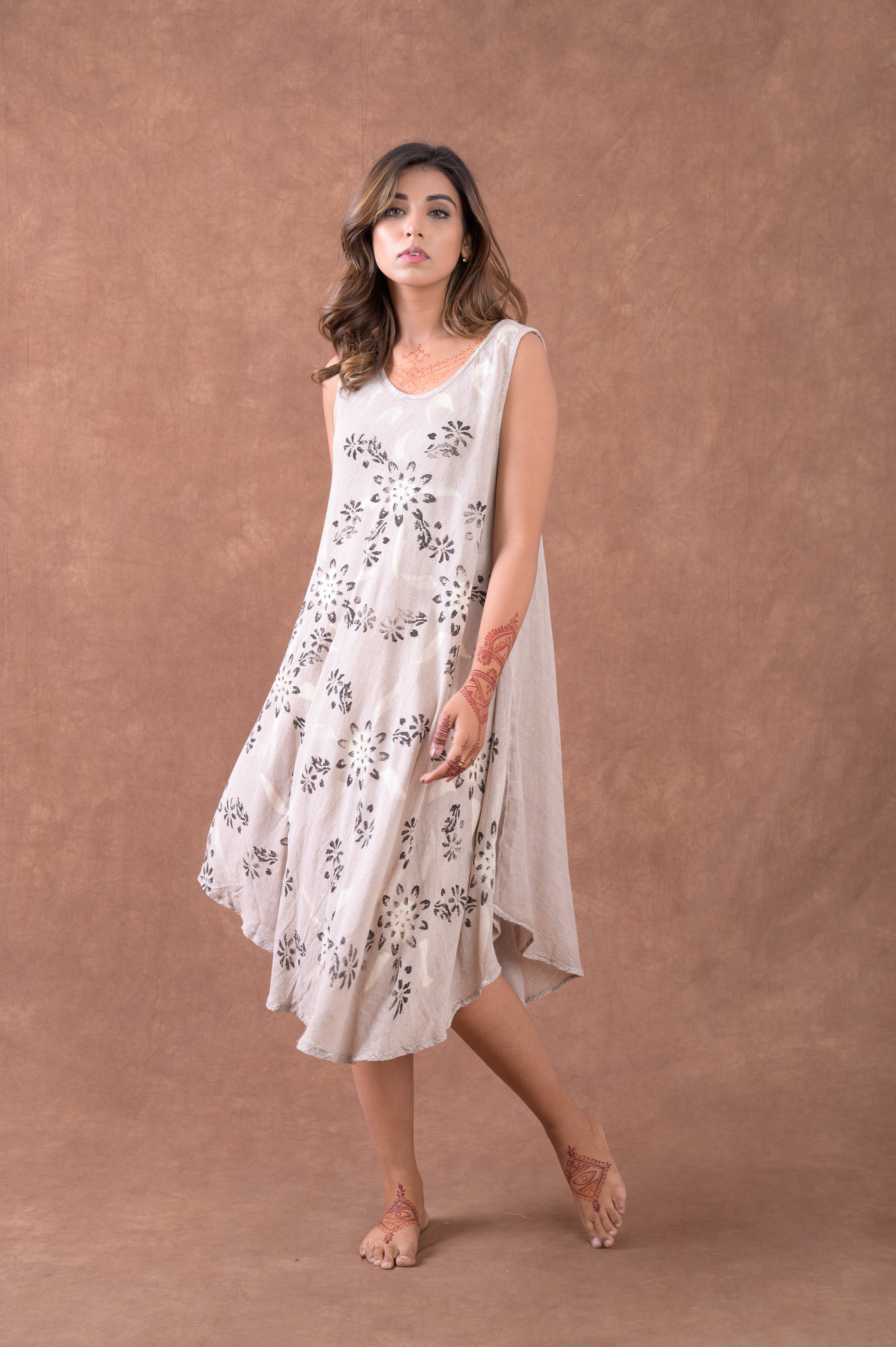 Flowers on Heather Sleeveless Print Dress