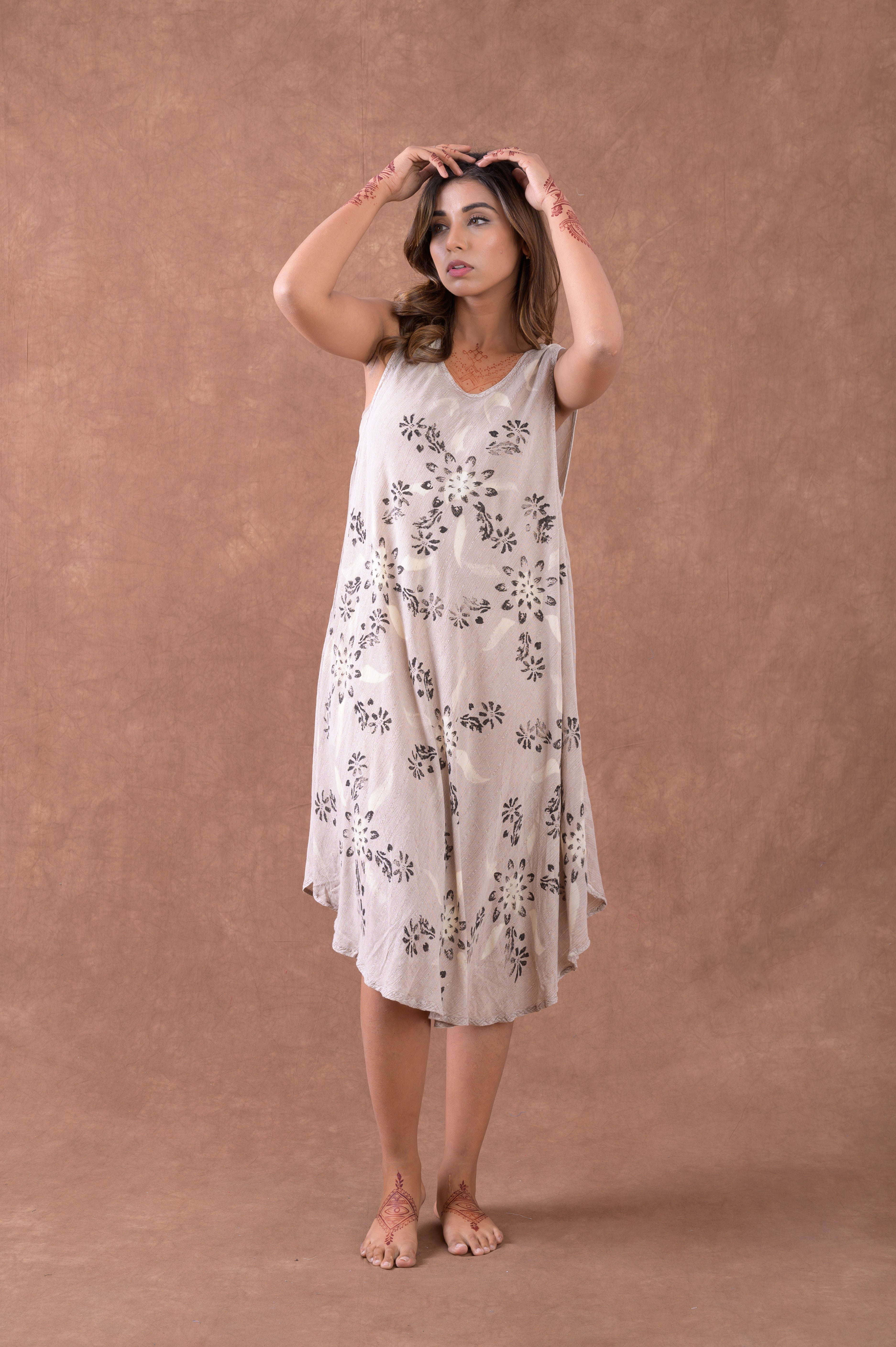 Flowers on Heather Sleeveless Print Dress
