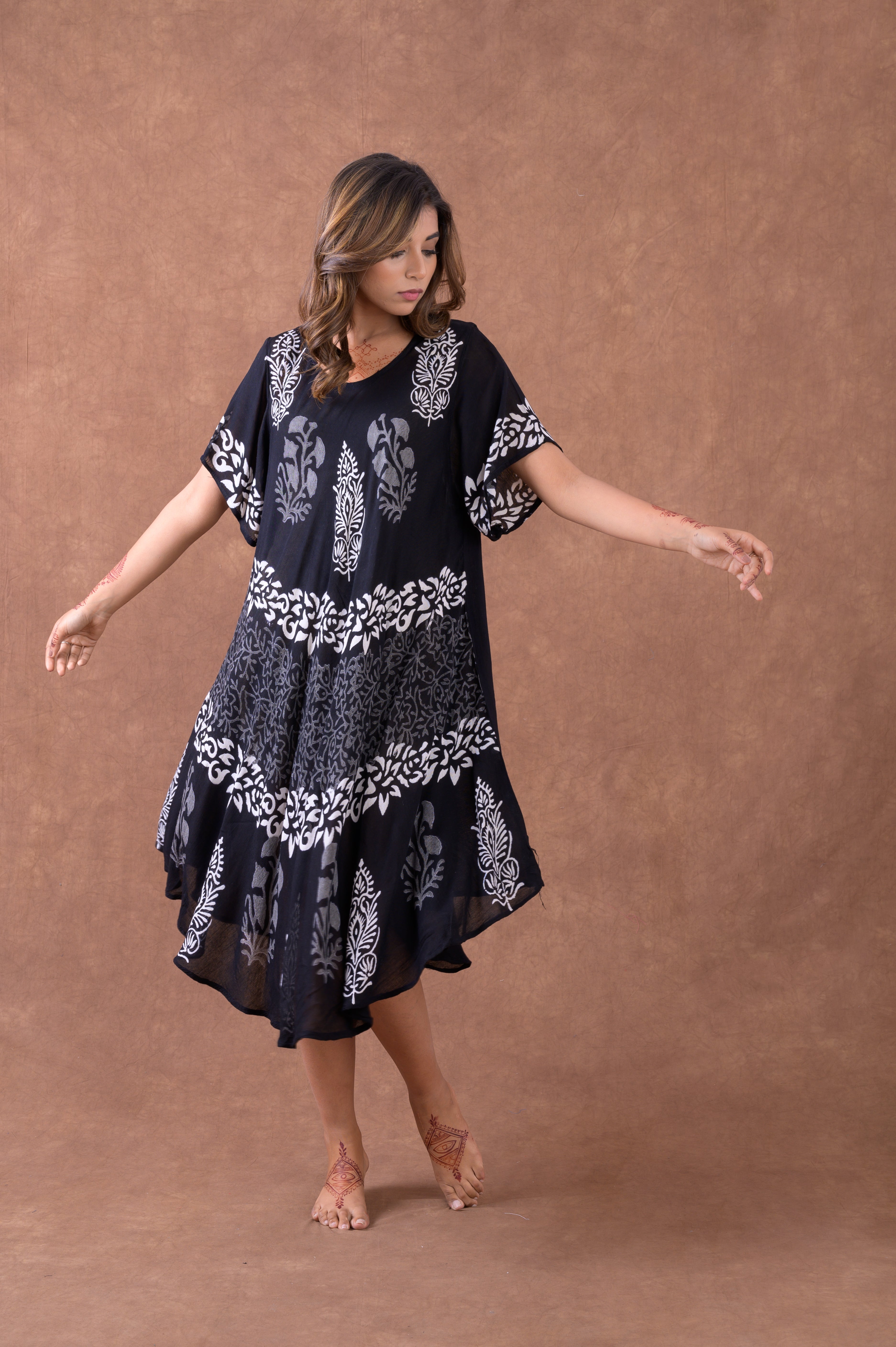 Monochrome Garden Pattern Print Dress