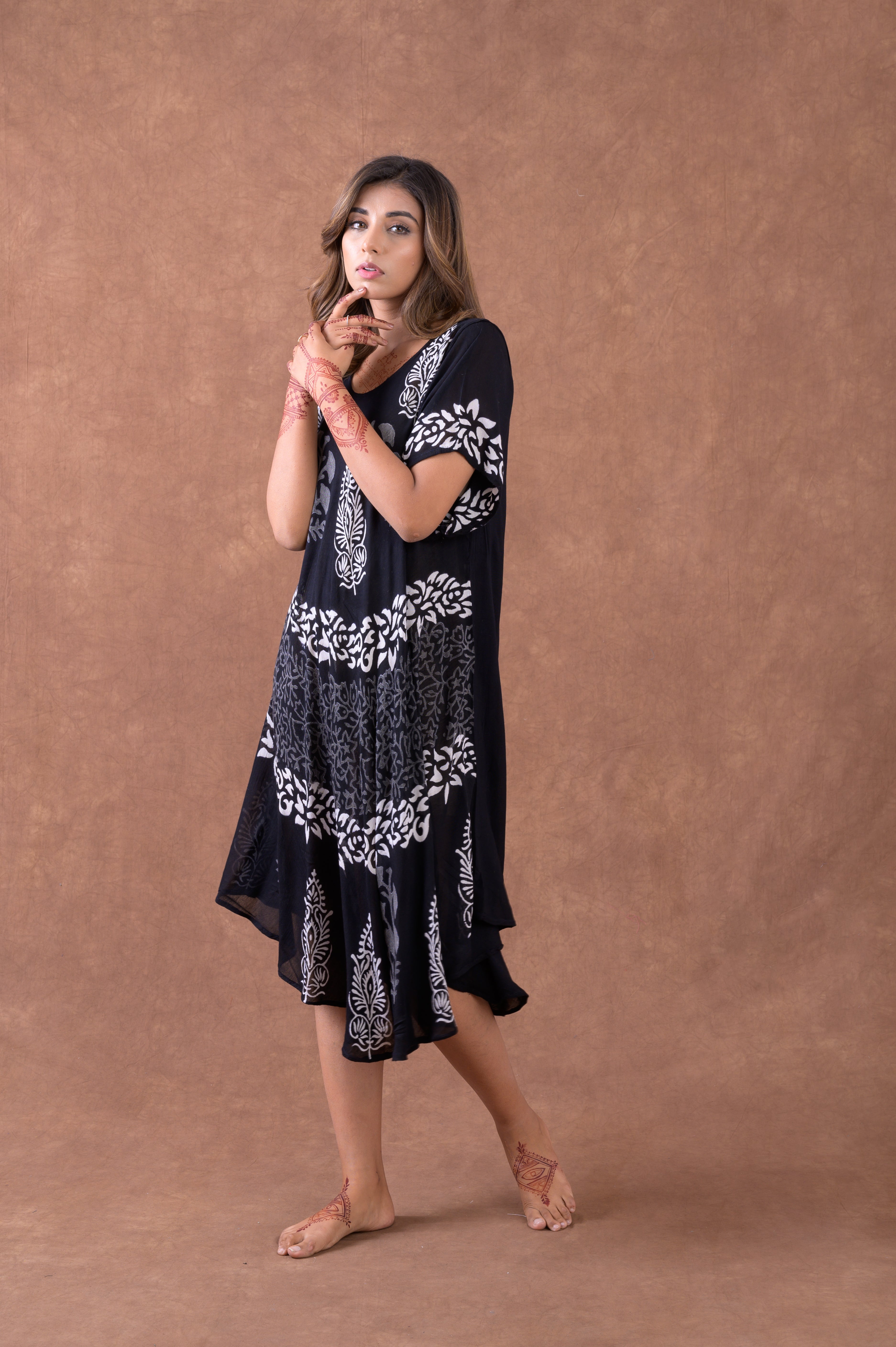 Monochrome Garden Pattern Print Dress