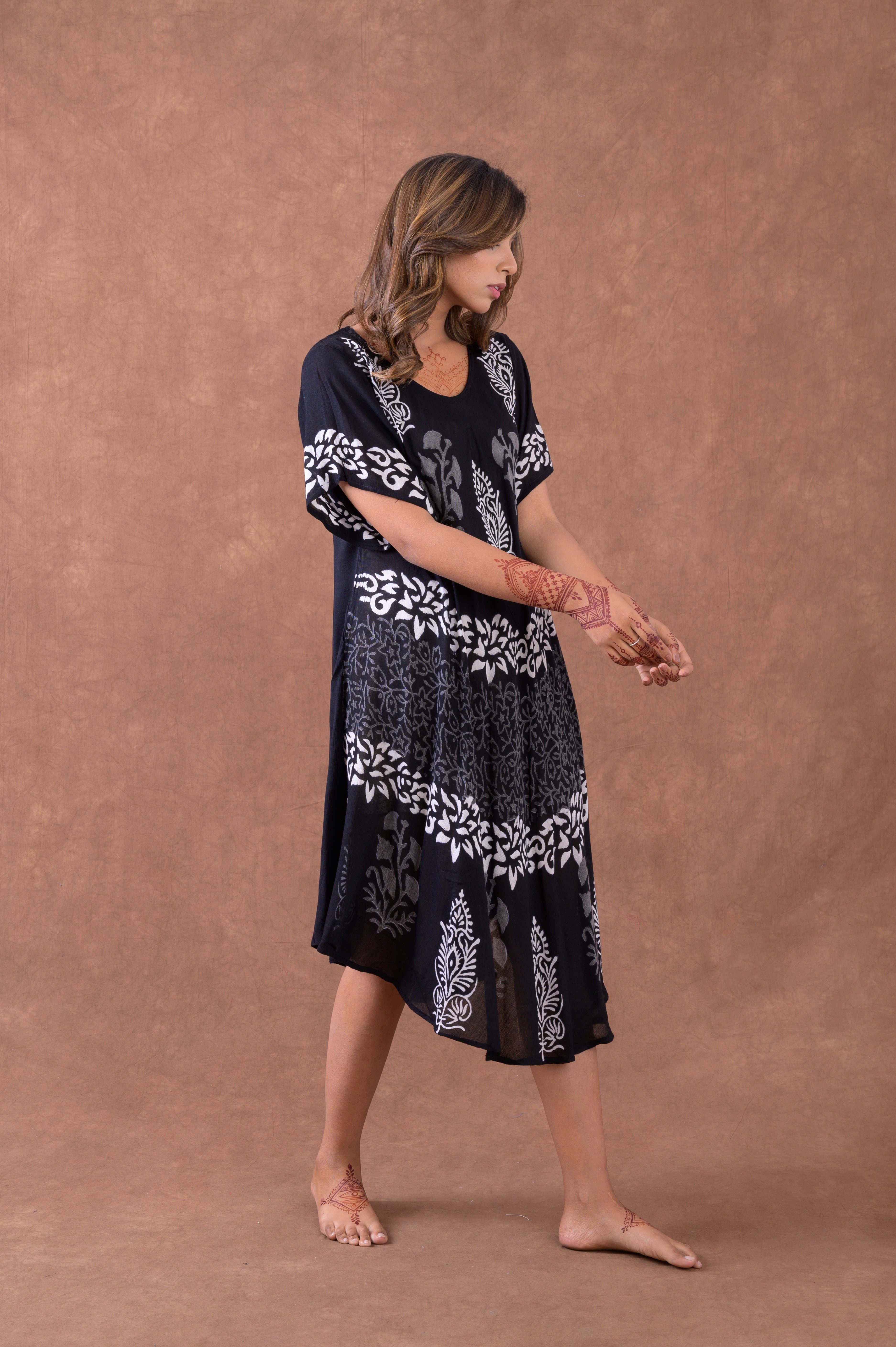 Monochrome Garden Pattern Print Dress