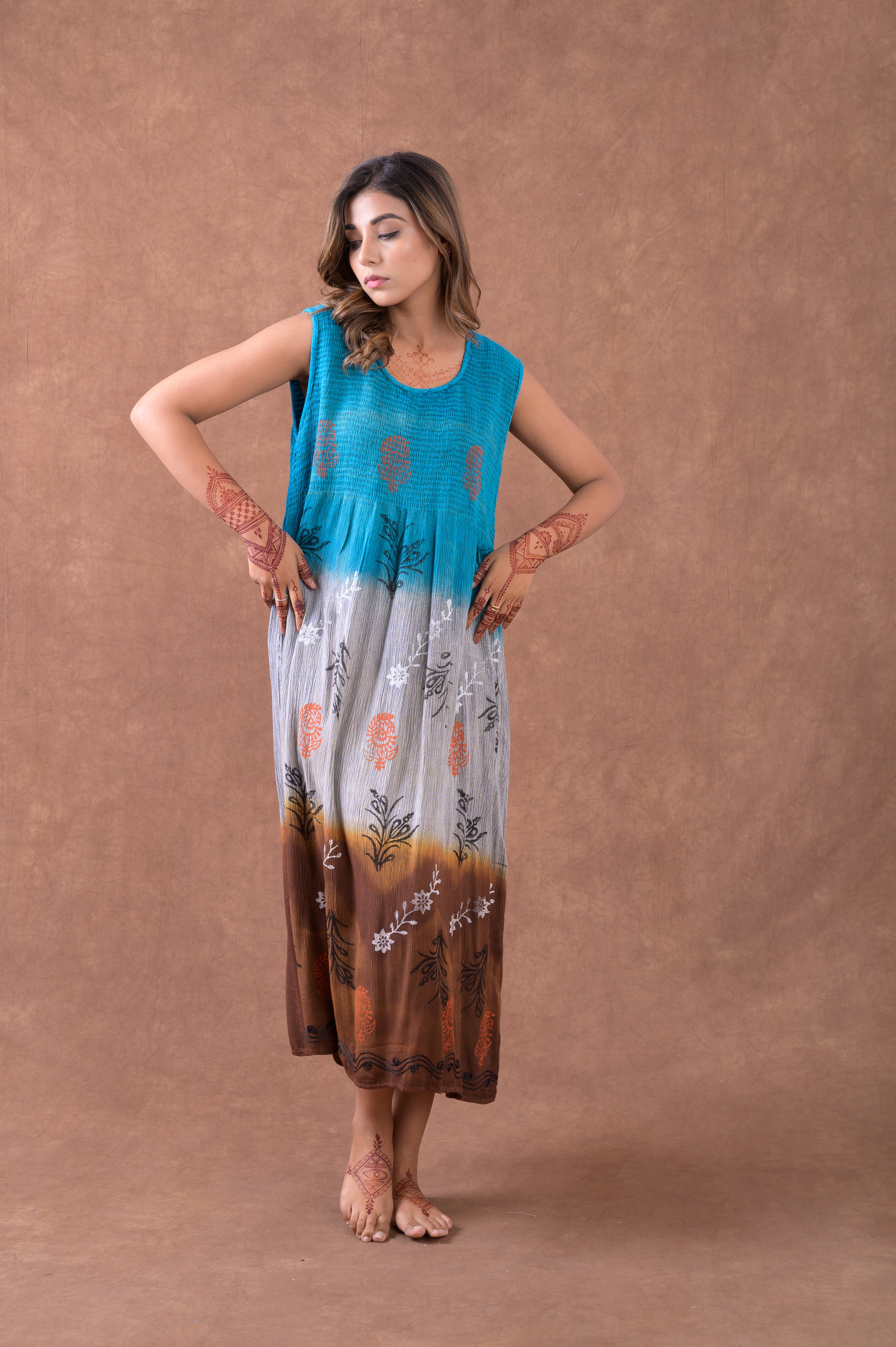 Rhea Earth and Sky Sleeveless Print Dress