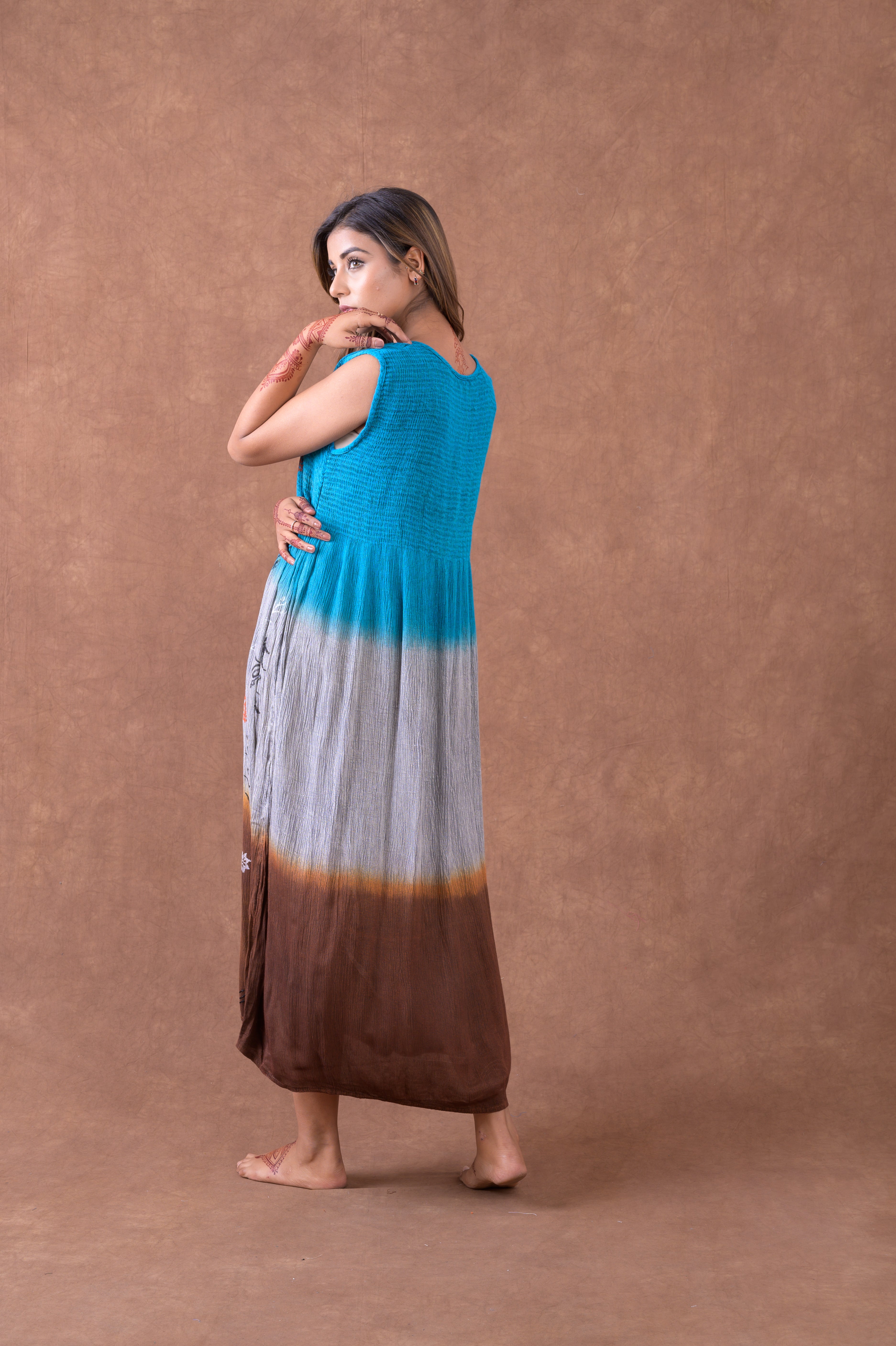 Rhea Earth and Sky Sleeveless Print Dress