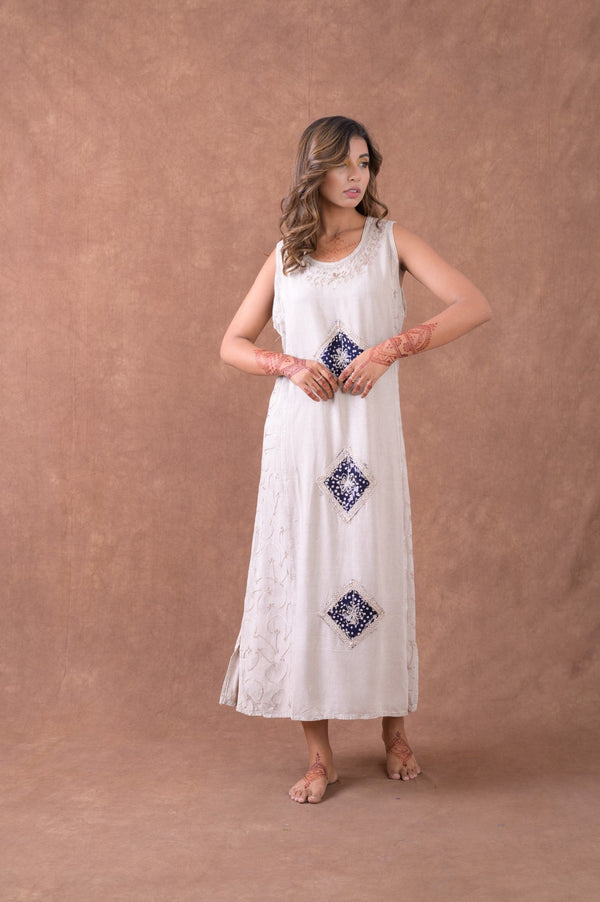 Long Diamond Patterned Dress - Natural