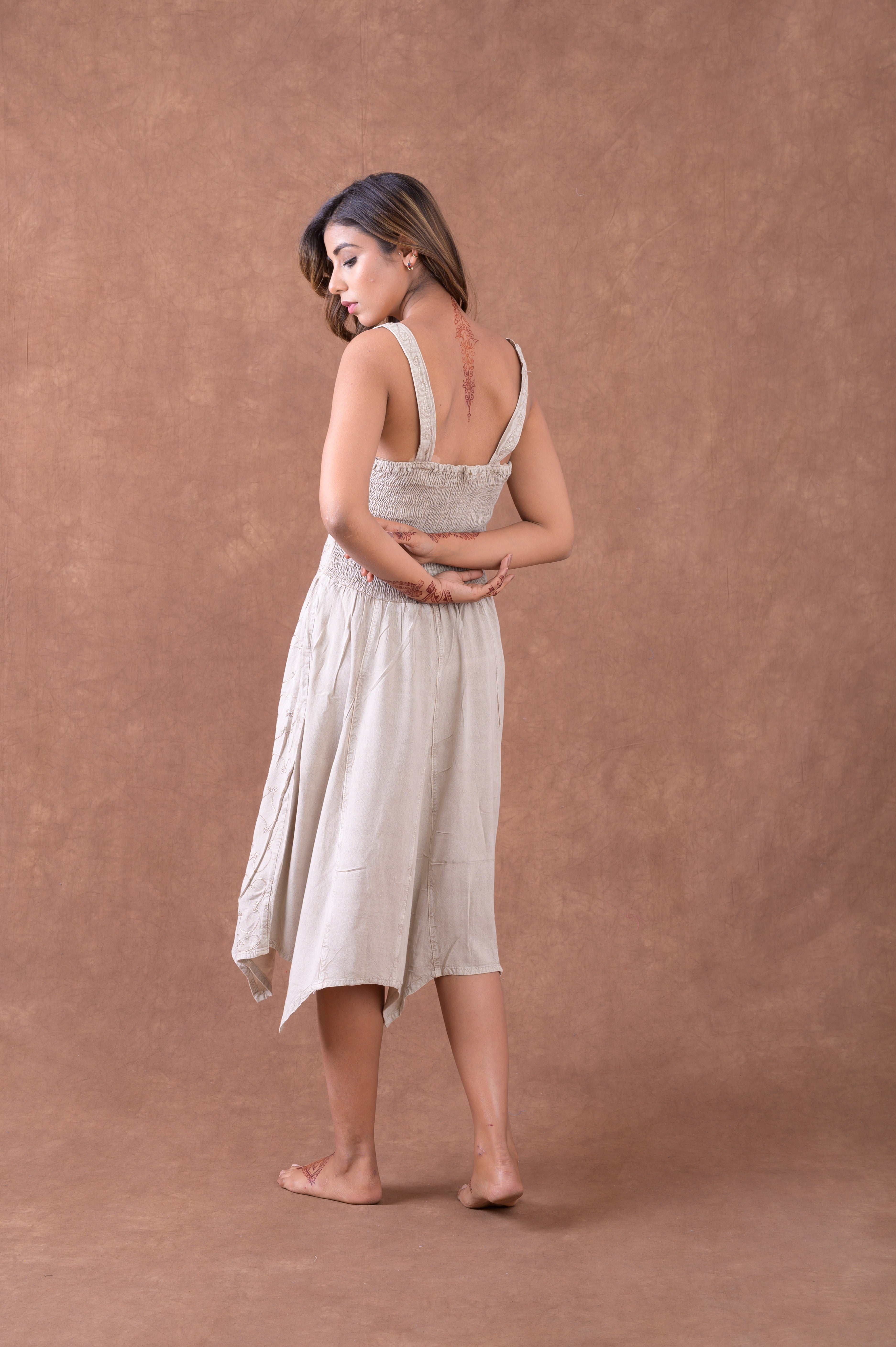 Rhea Natural & Laced Sleeveless Print Dress