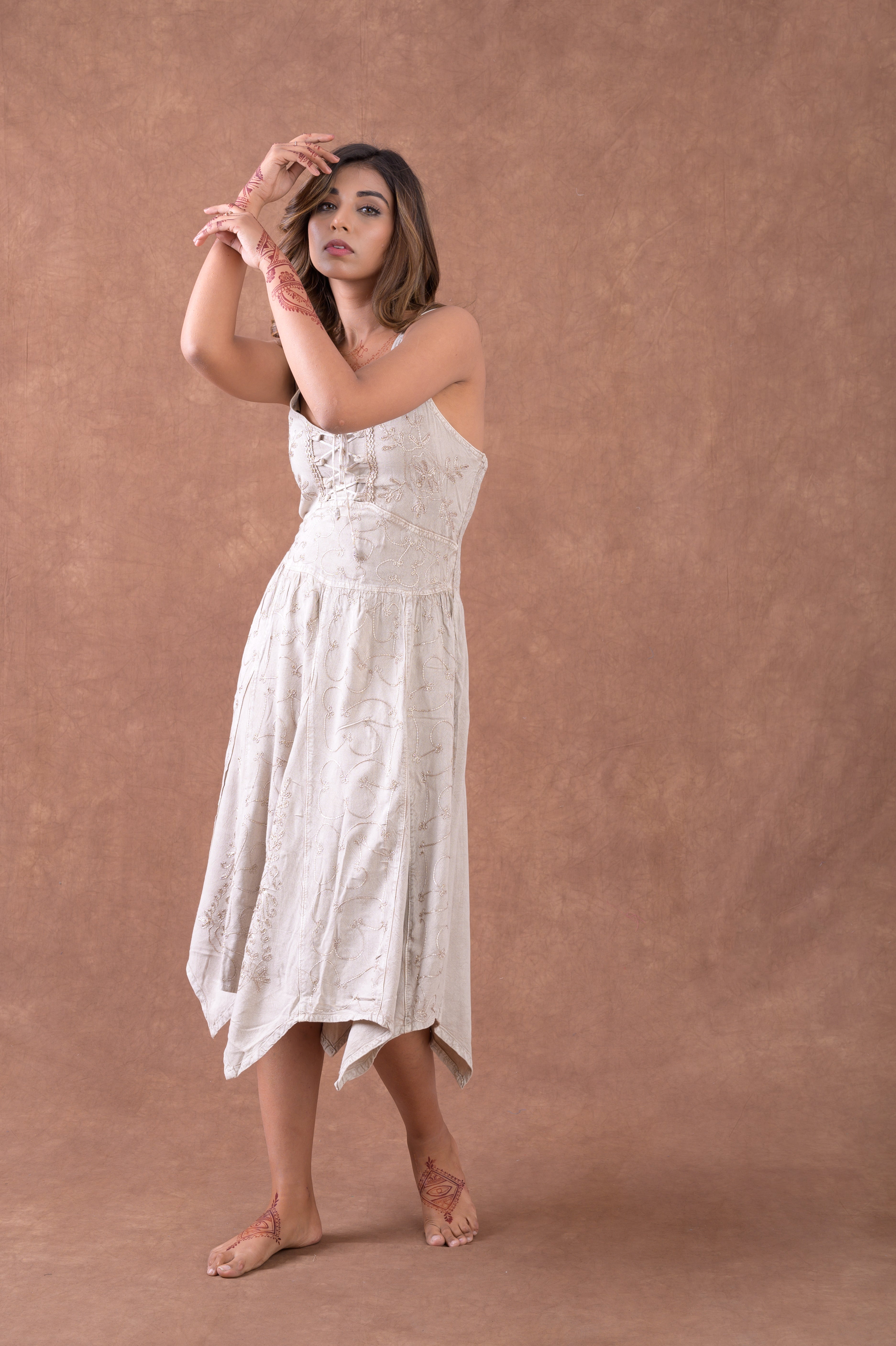 Rhea Natural & Laced Sleeveless Print Dress