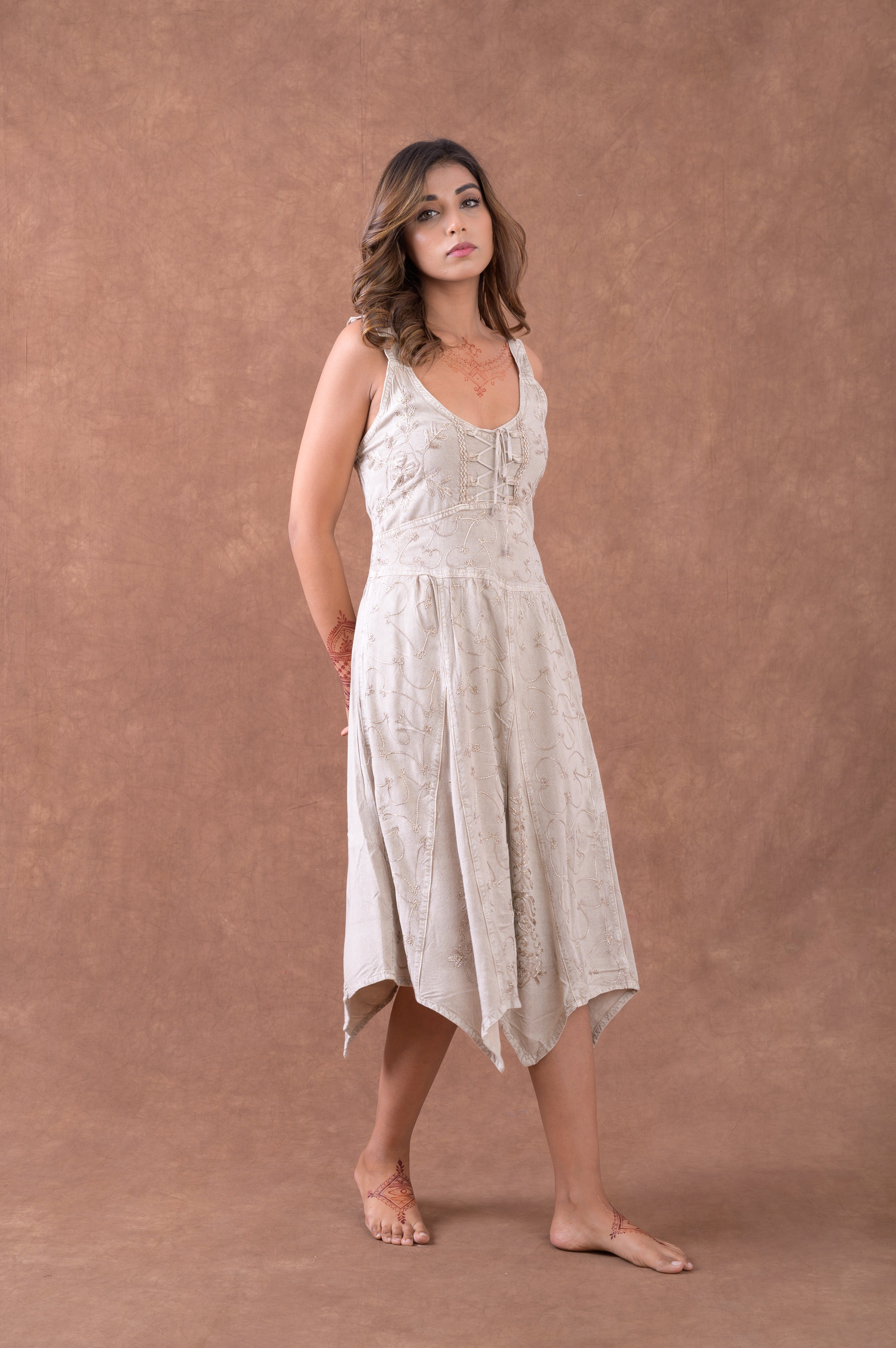 Rhea Natural & Laced Sleeveless Print Dress