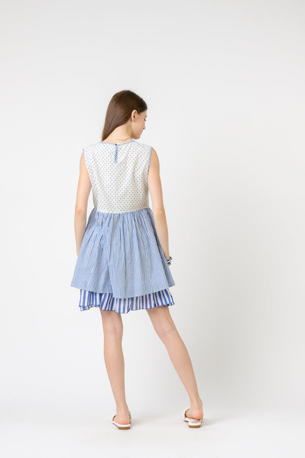 Dual Pattern Dress - Aqua