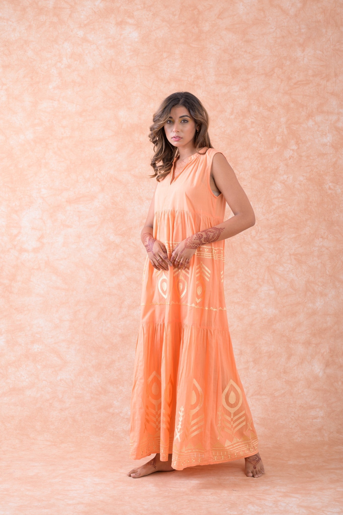 Rhea Golden Embroidered Dress
