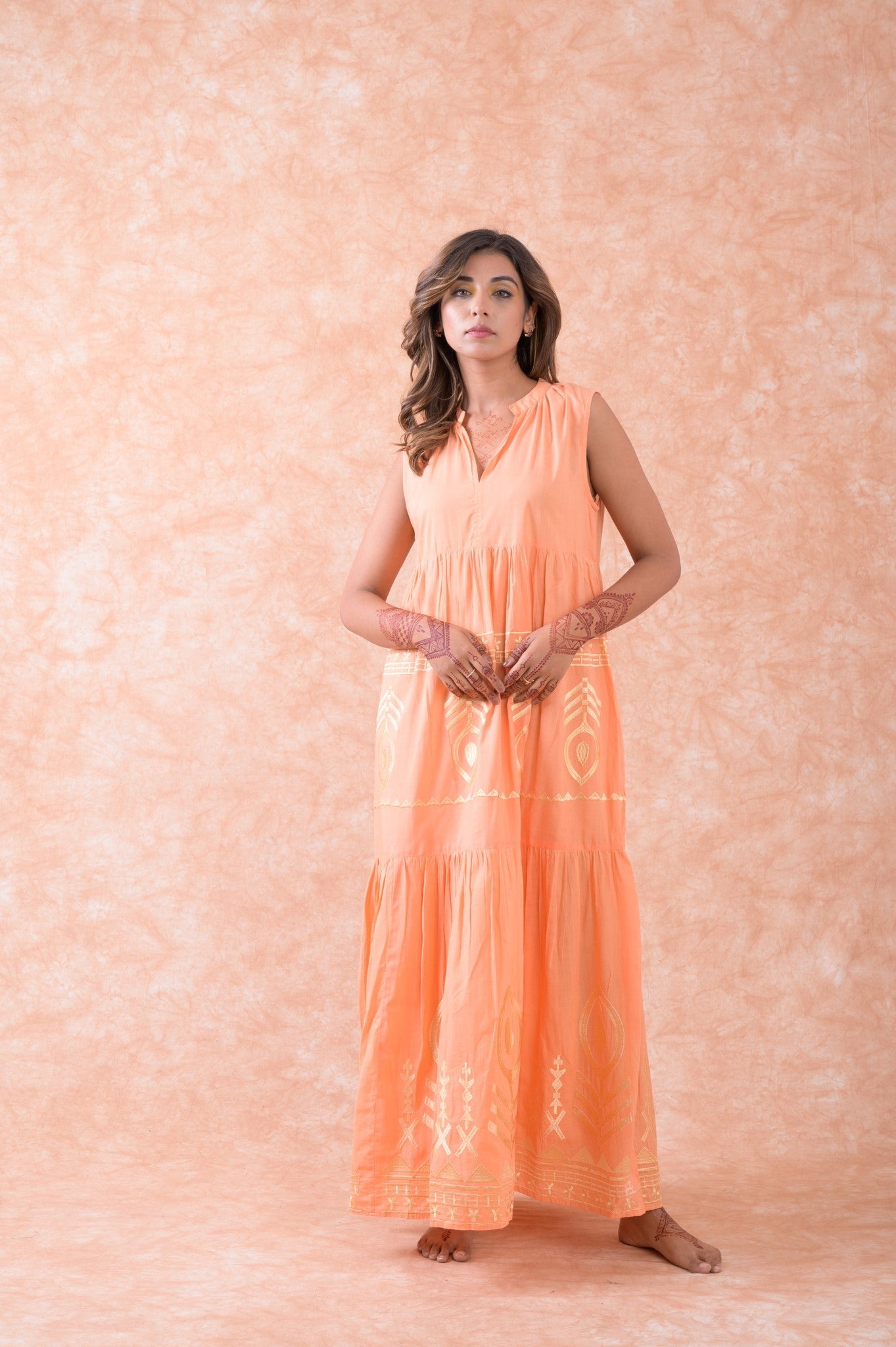 Rhea Golden Embroidered Dress