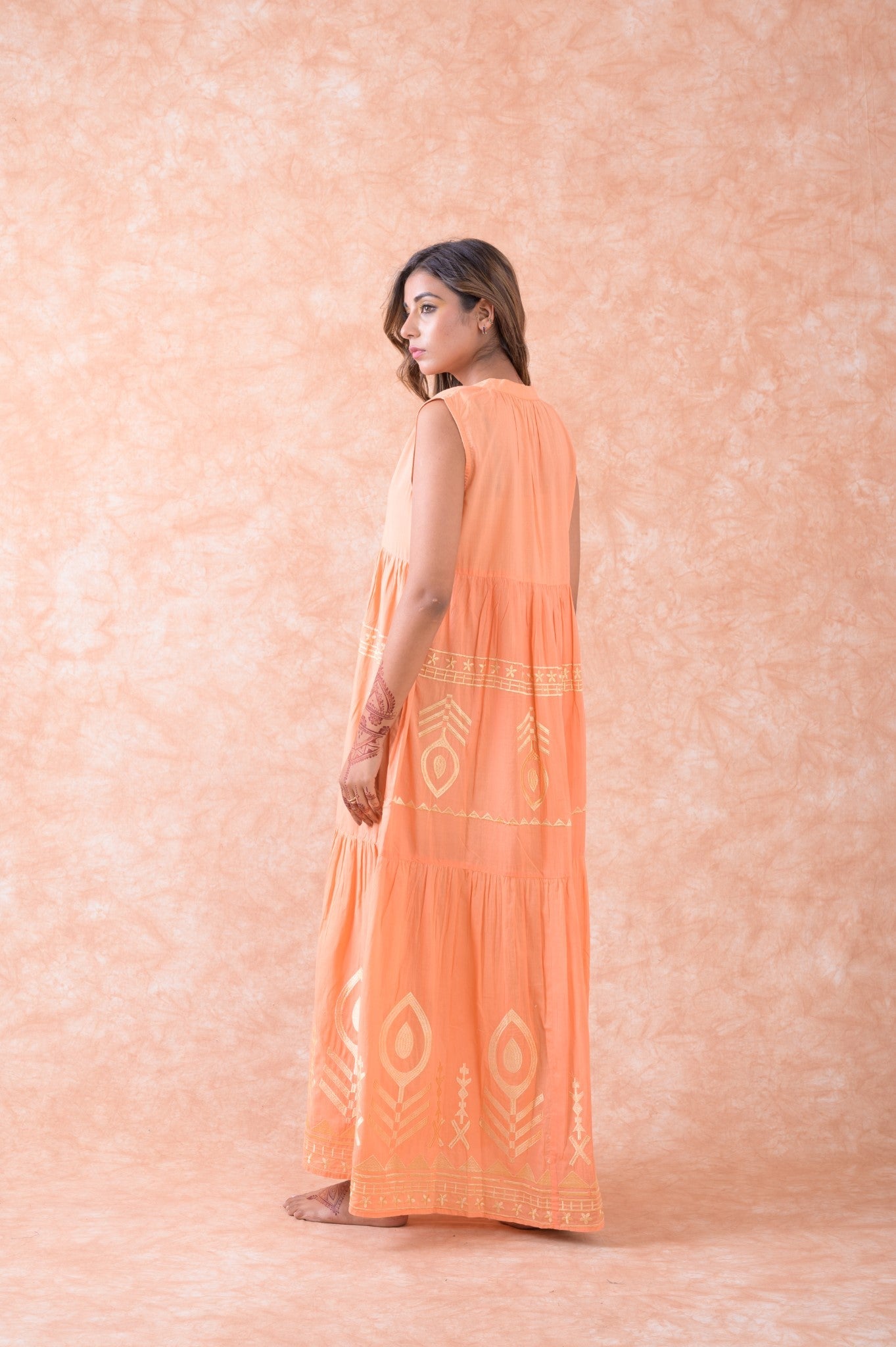 Rhea Golden Embroidered Dress