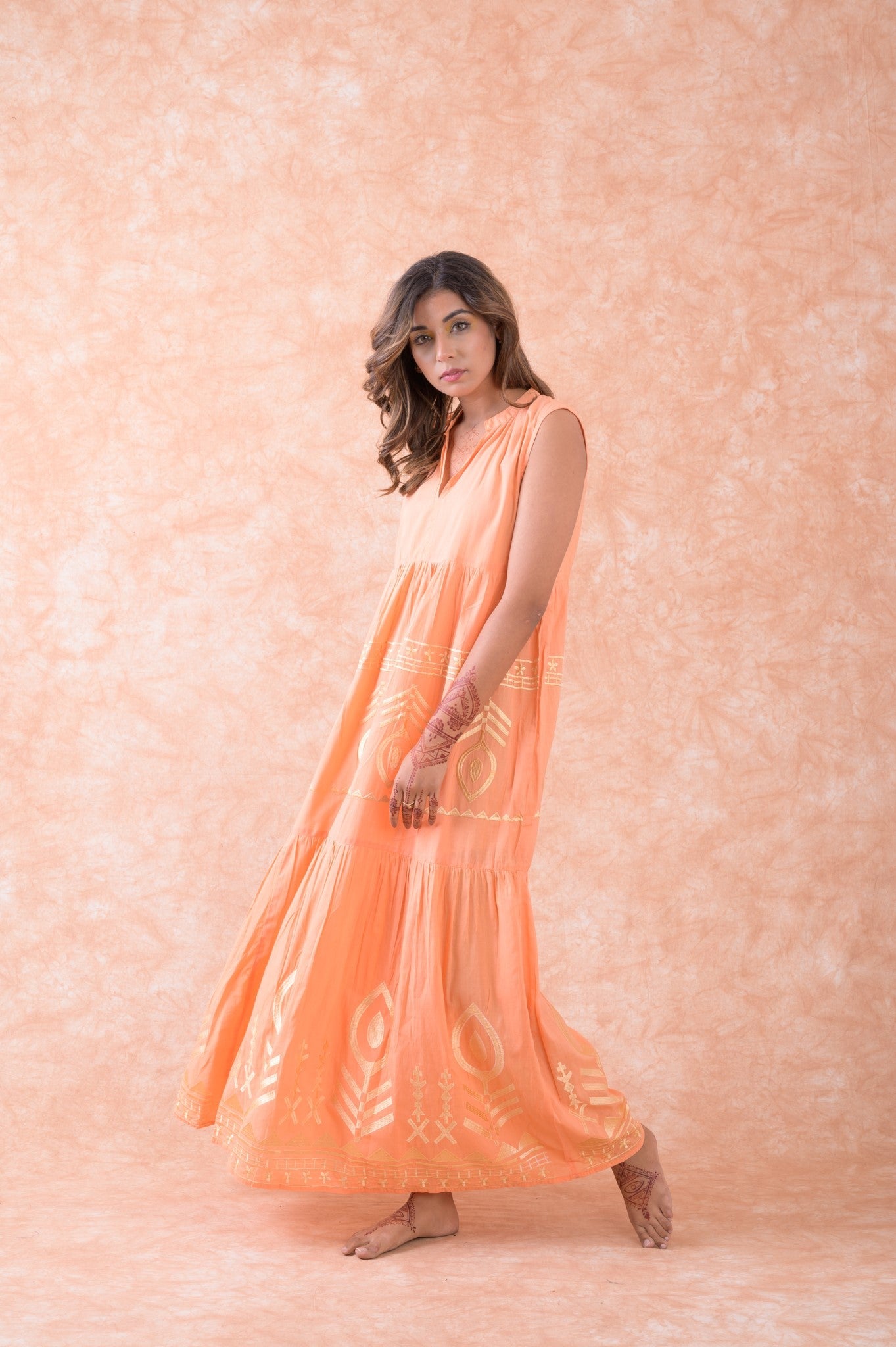 Rhea Golden Embroidered Dress
